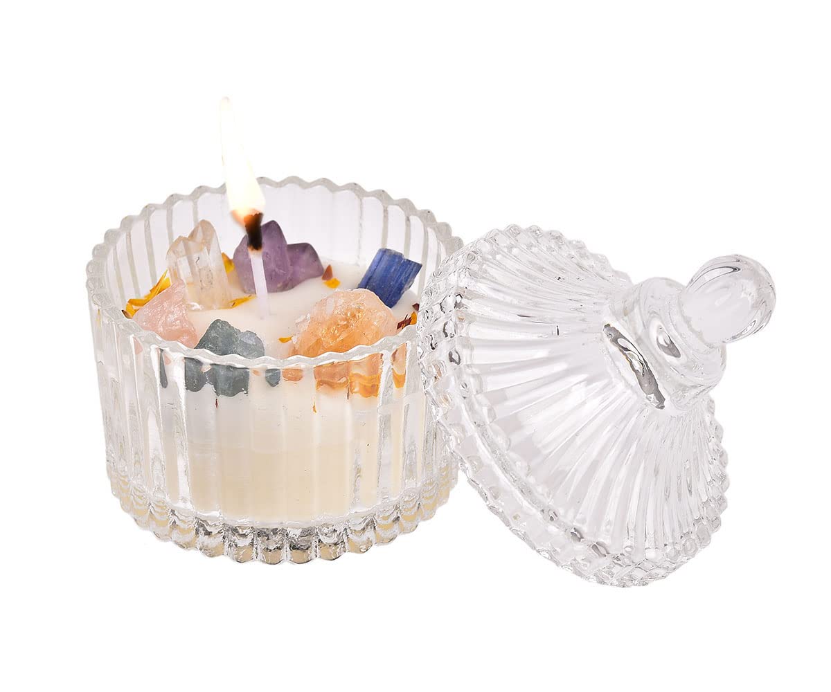 JIC Gemstone Candles with Real Crystals Inside - Aromatherapy Healing Scented Candles for Meditation, Stress Relief & Relaxation - Perfect for Yoga, Spa, Home Decor & Gift Giving