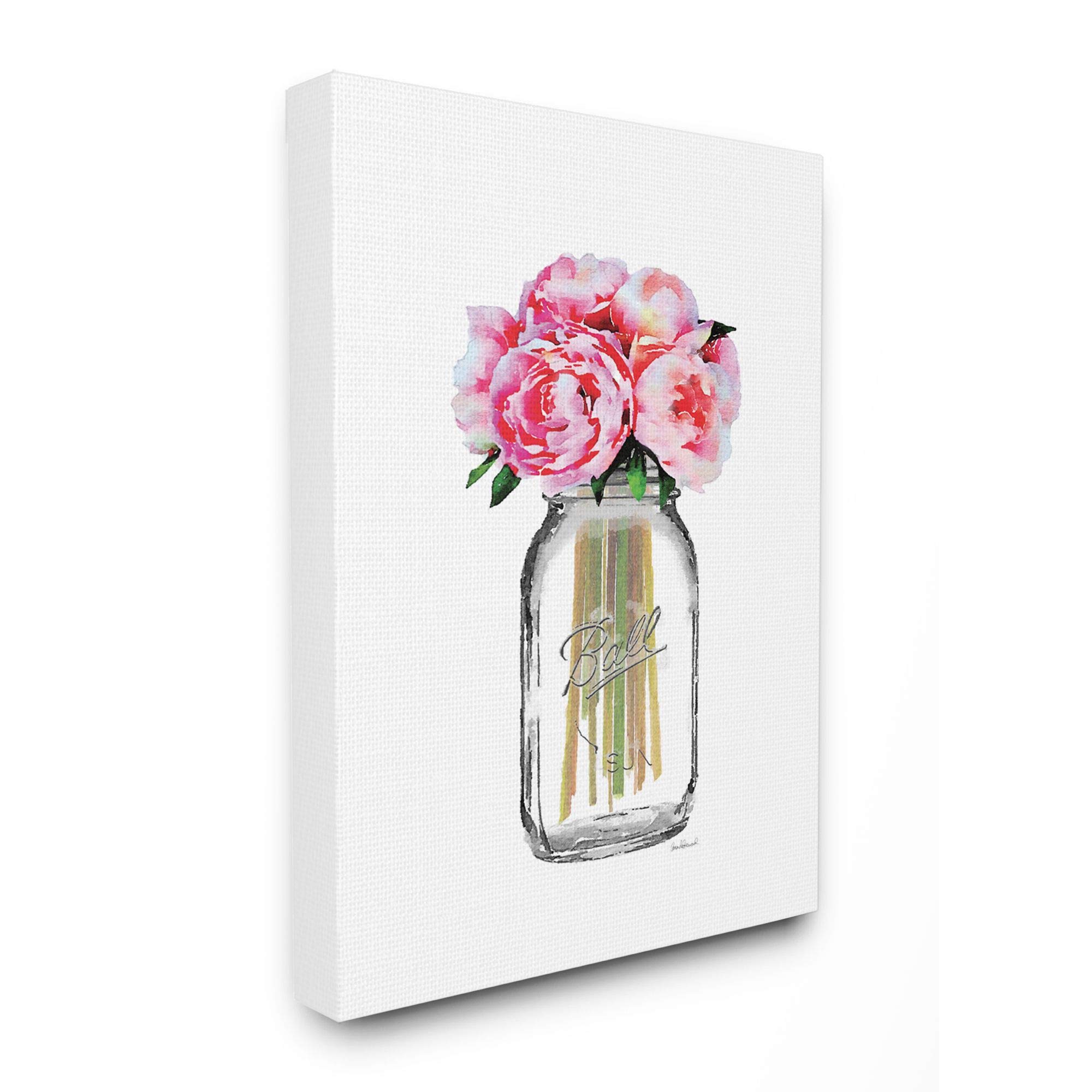 Stupell Industries Pink Rose Watercolor Canvas Wall Art - Fashion Designer Flower Jar Decor, 36