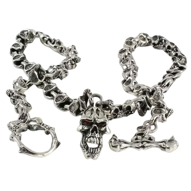 Red Garnet Flame Skull Sterling Silver Biker Necklace for Men - Gothic Punk Jewelry for Motorcycle Riders, Bikers & Rock Music Fans - Perfect for Halloween, Concerts & Biker Events
