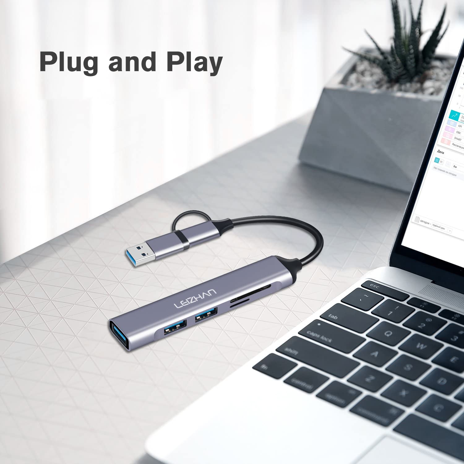 LEIZHAN 5-in-1 USB C Hub with 4K HDMI, Card Reader - for MacBook, Laptop Workspace