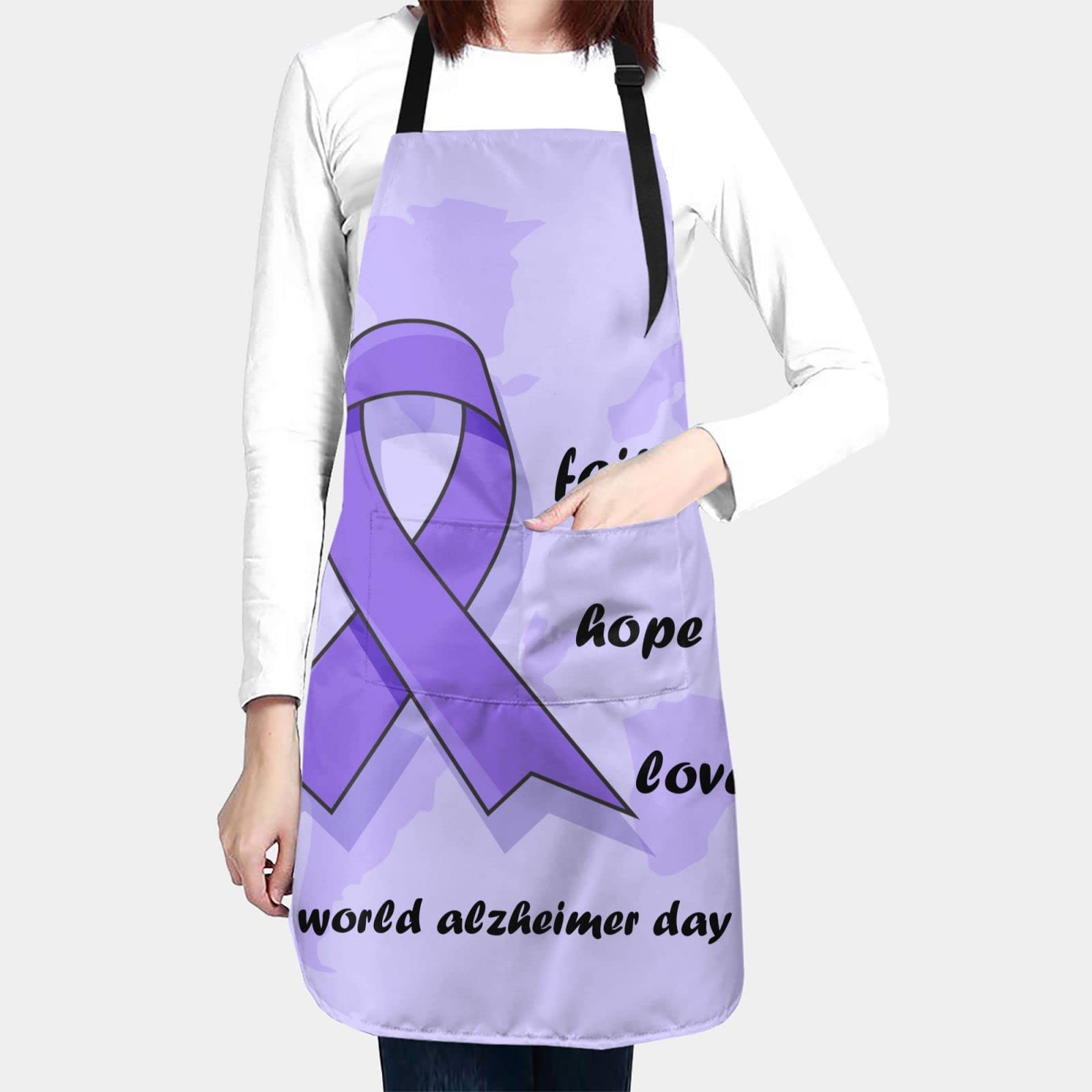 Purple Alzheimer Awareness Apron - Adjustable with Pockets for Cooking & Gardening