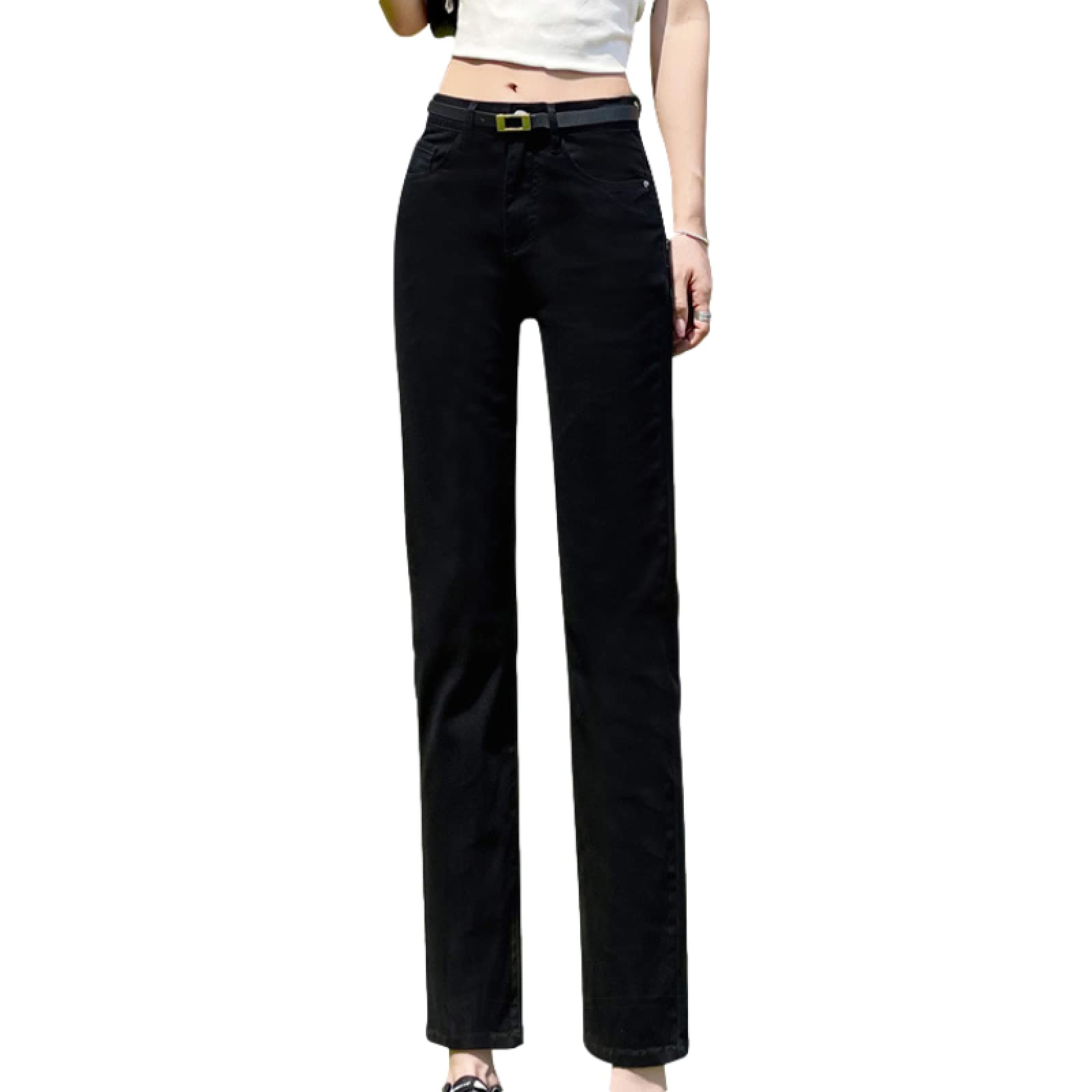 Women's High Waist Stretch Jeans - Comfortable Elastic Denim Pants with Solid Color Wash for Casual Wear & Everyday Outfits
