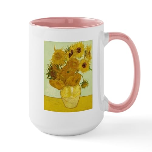 White/Pink Inside - Vase With Twelve Sunflowers By Vincent Large Mug