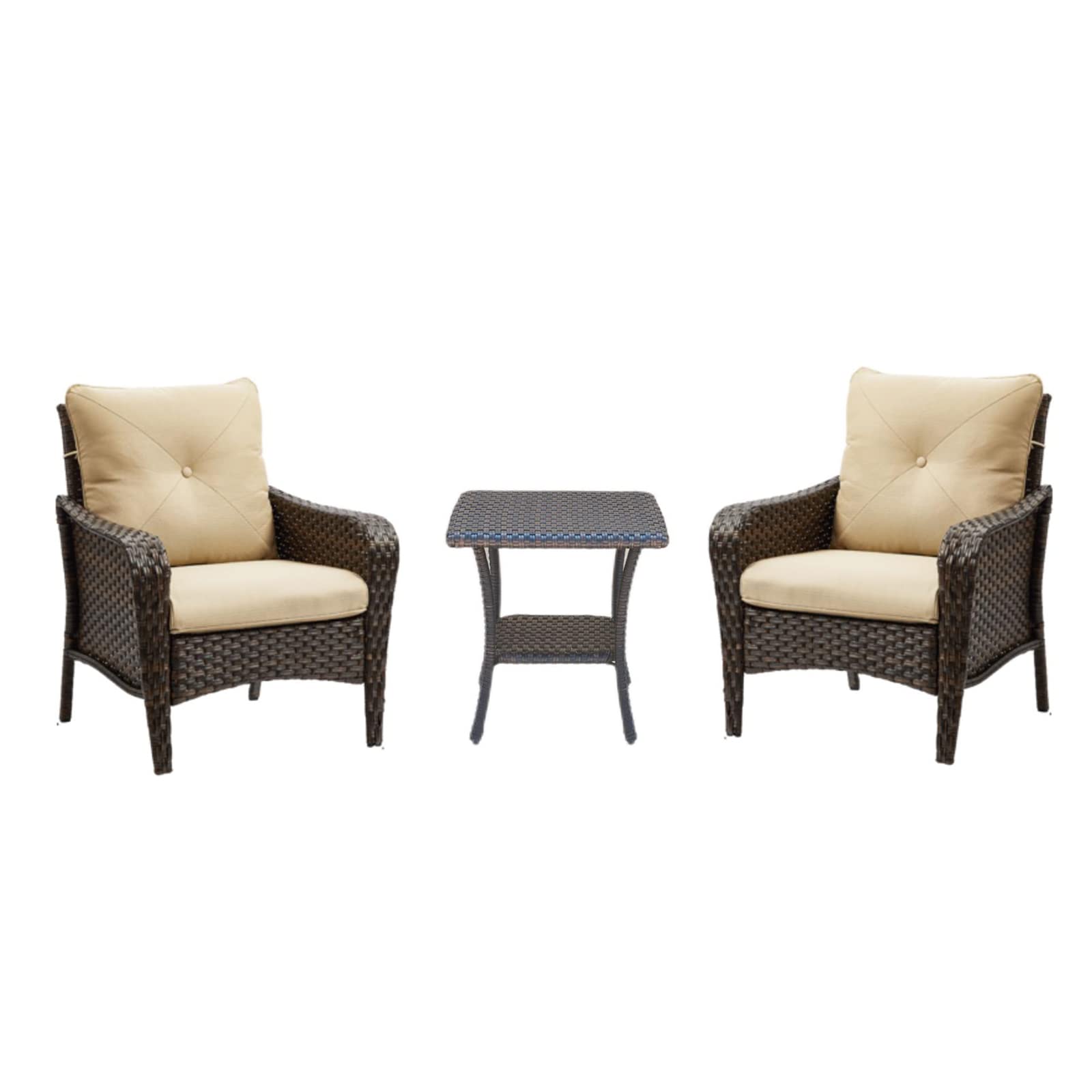 HUMMUH Outdoor Wicker Patio Chairs Set of 2 with Side Table - PE Rattan Bistro Table and Chairs for Yard, Backyard, Lawn, Porch - Perfect for Garden Dining, Poolside Relaxation & Outdoor Entertaining