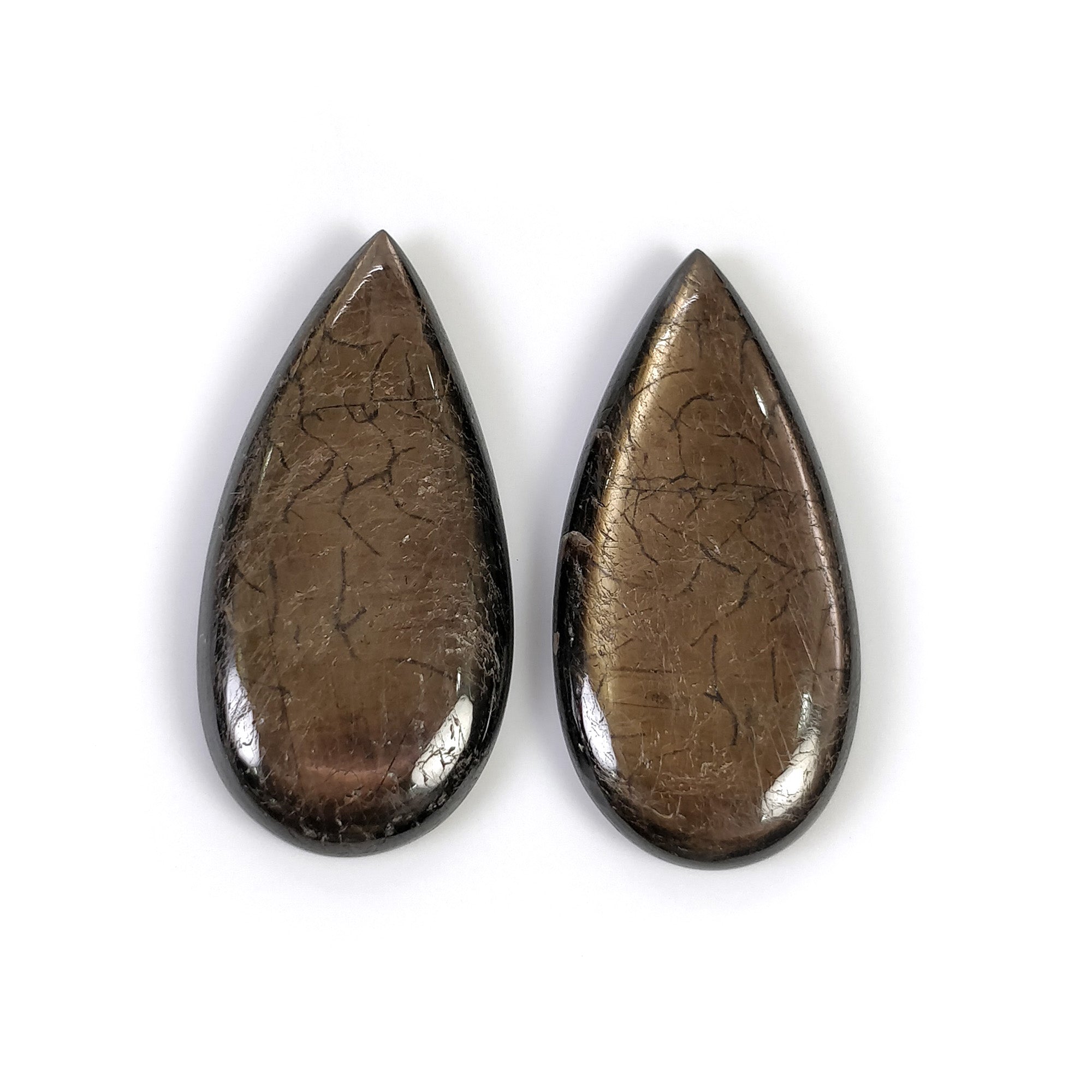 Natural Untreated Golden Brown Chocolate Sapphire Gemstone Cabochon - 52.25cts Pear Shape 33x16mm Pair (With Video) - Perfect for Jewelry Making, Collecting & Gift Giving