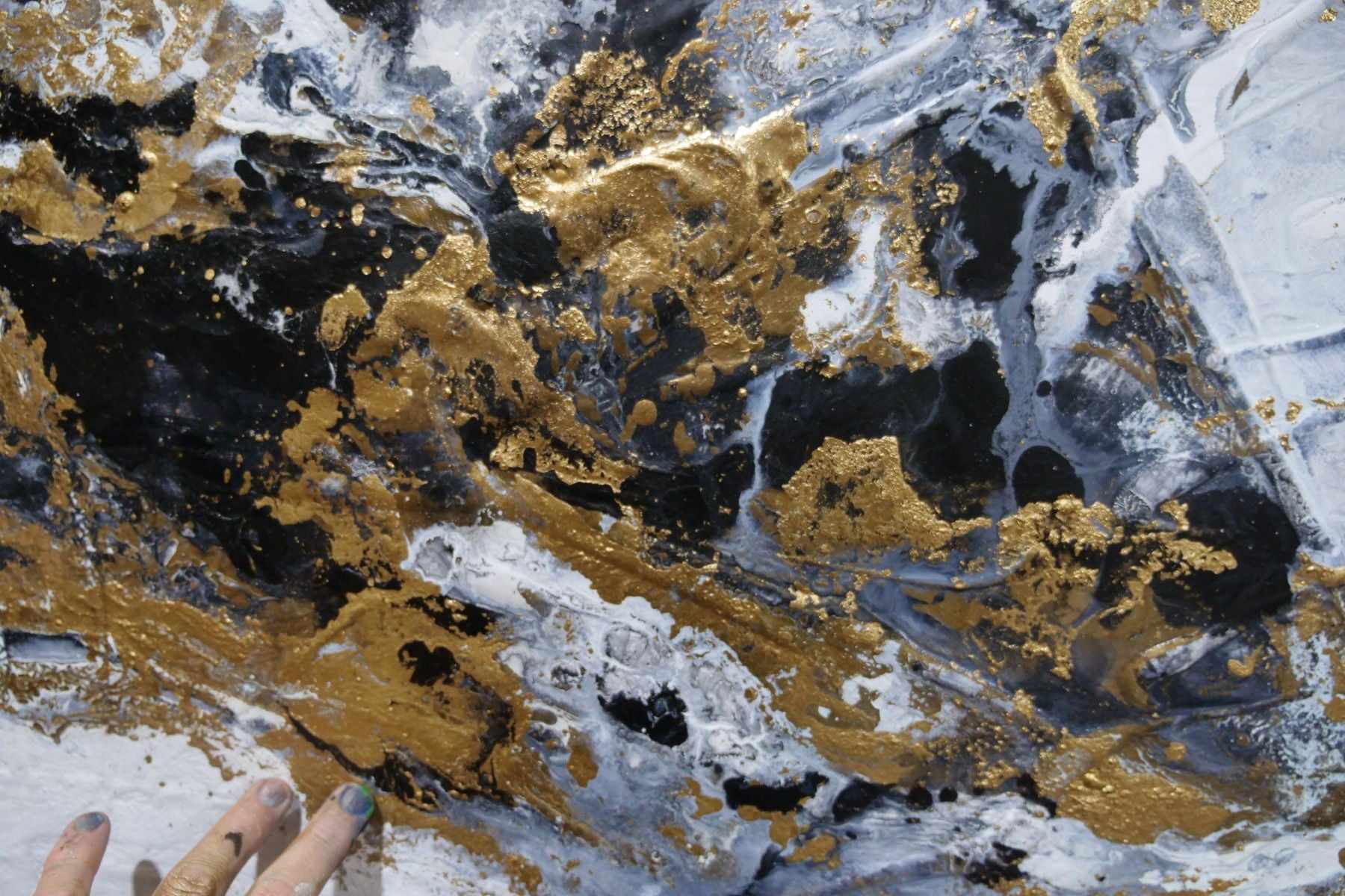 Black and Gold Elegance 200cm x 80cm Abstract Textured Canvas Painting - Modern Wall Art for Living Room, Bedroom & Office Decor