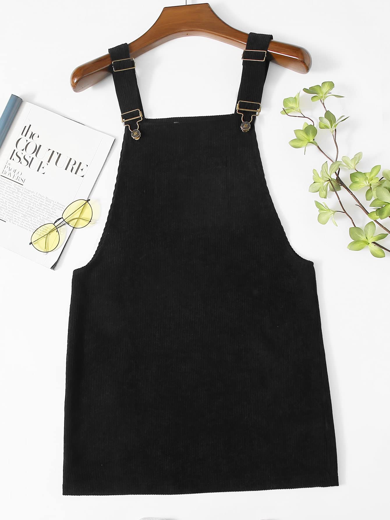 Asaile Plus Size Women's Solid Cord Overall Dress - Black 1XL | Casual Jumpsuit for Everyday Wear, Work & Outdoor Activities