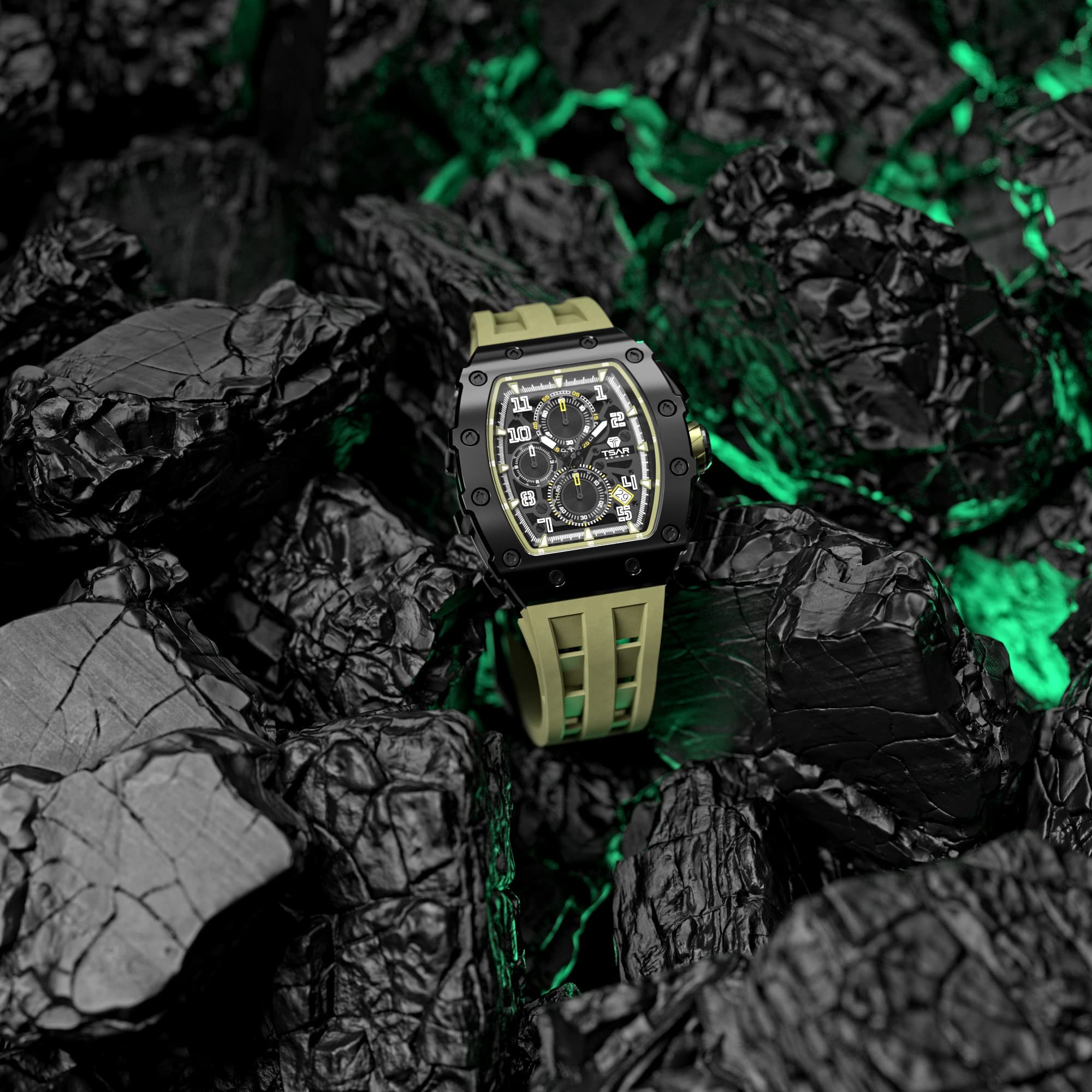 Luxury Tonneau Men's Watch - Waterproof 50M Analog Chronograph with Date Calendar - Business Dress & Diver Watch for Work & Formal Occasions - Large Square Face Wristwatch for Professional & Casual Wear