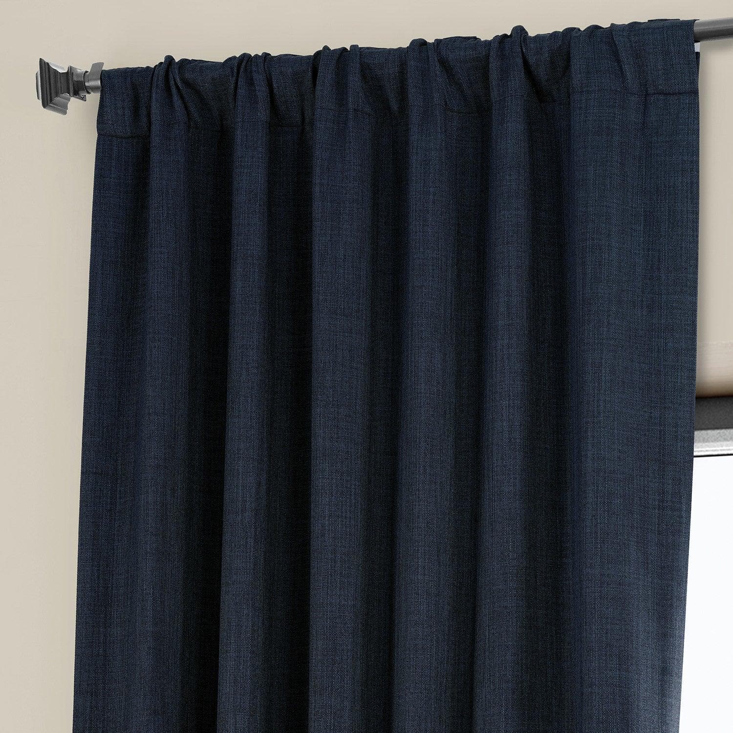 Nightfall Navy Textured Faux Linen Blackout Curtains for Bedroom - Thermal Insulated Window Drapes for Better Sleep & Energy Savings