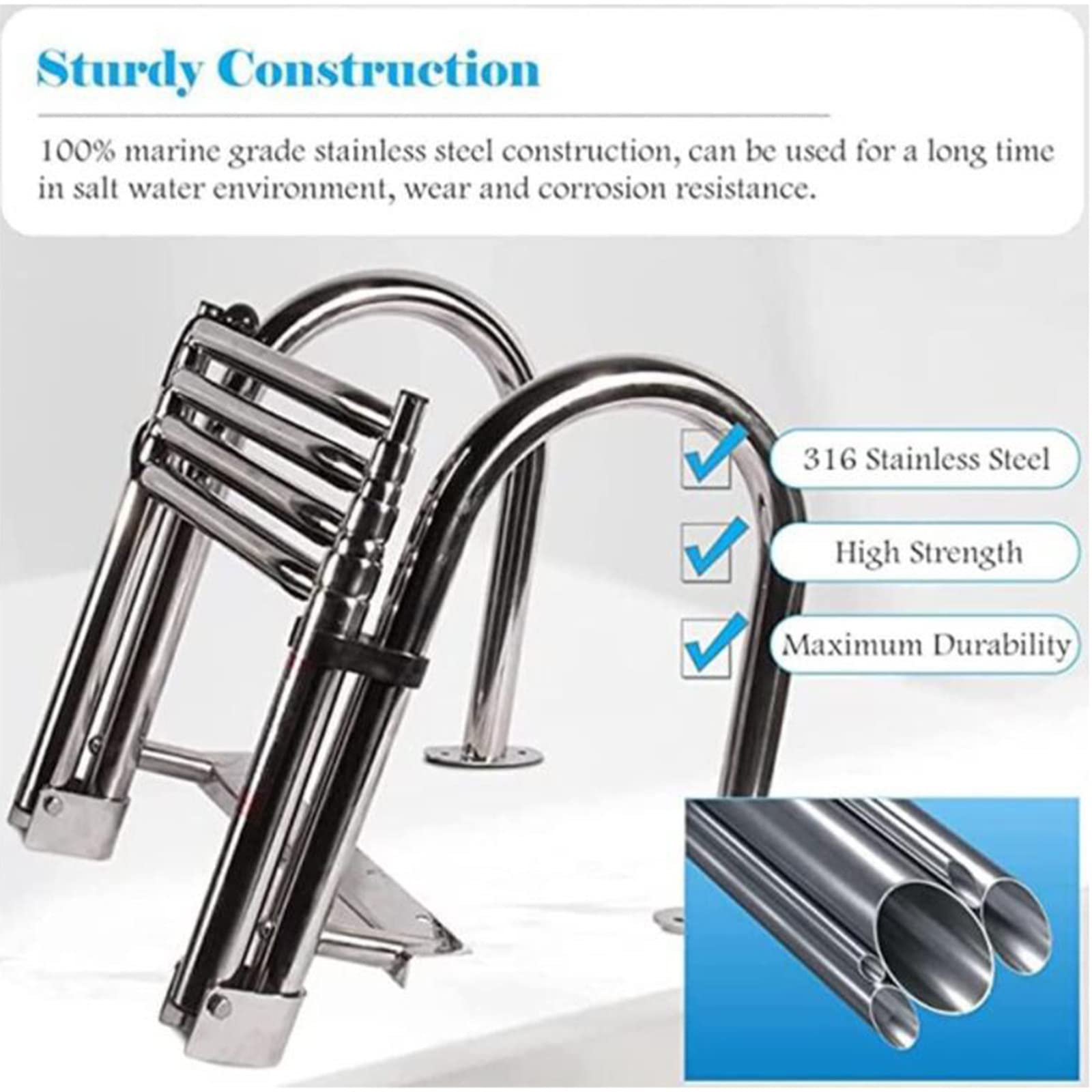Stainless Steel Telescoping Boat Ladder - 4-Section 316 Marine Grade Pool Step Ladder for Pontoon, Yacht, Deck, Fishing & Speedboats | Durable Marine Hardware for Safe Boarding & Water Activities