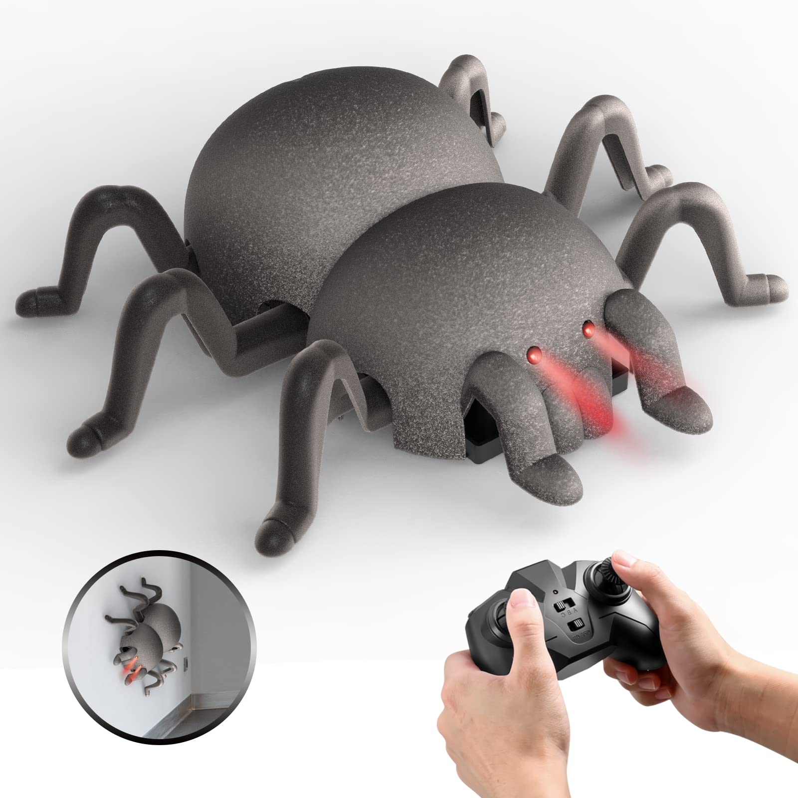 Realistic Wall Climbing Remote Control Spider Toy with LED Lights - RC Toy for Kids Ages 3-12 | Halloween, Christmas, Easter & Birthday Gift for Boys & Girls | Perfect for Indoor Play, STEM Learning & Spooky Party Decor (Grey)