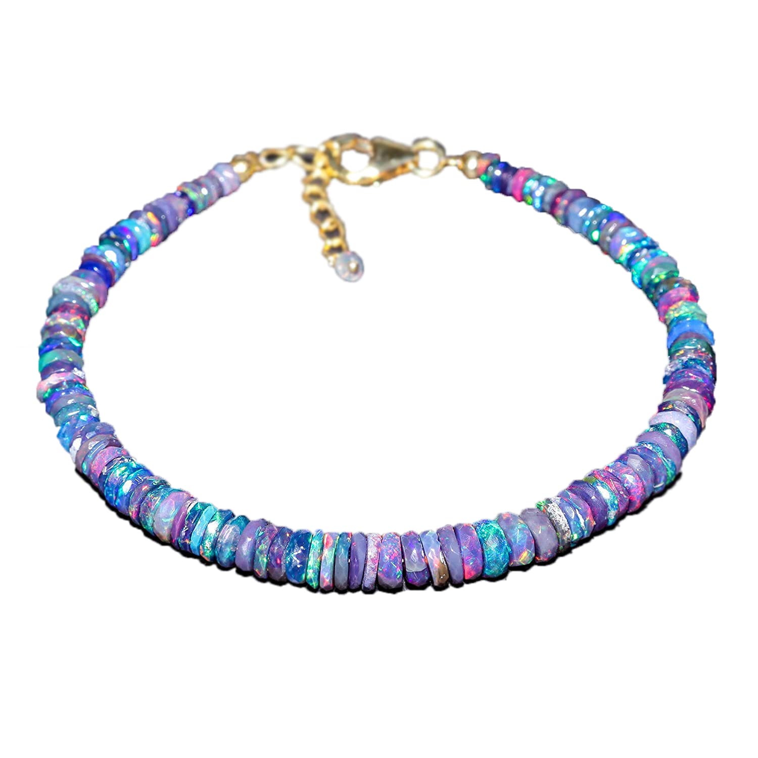 Natural Gemstone Beaded Bracelet for Women - Precious Stones & Healing Crystals with Silver Chain, 8 Inch Rondelle & Faceted Beads | Energy Healing Jewelry, Boho Chic Accessory for Meditation, Yoga & Spiritual Wellness