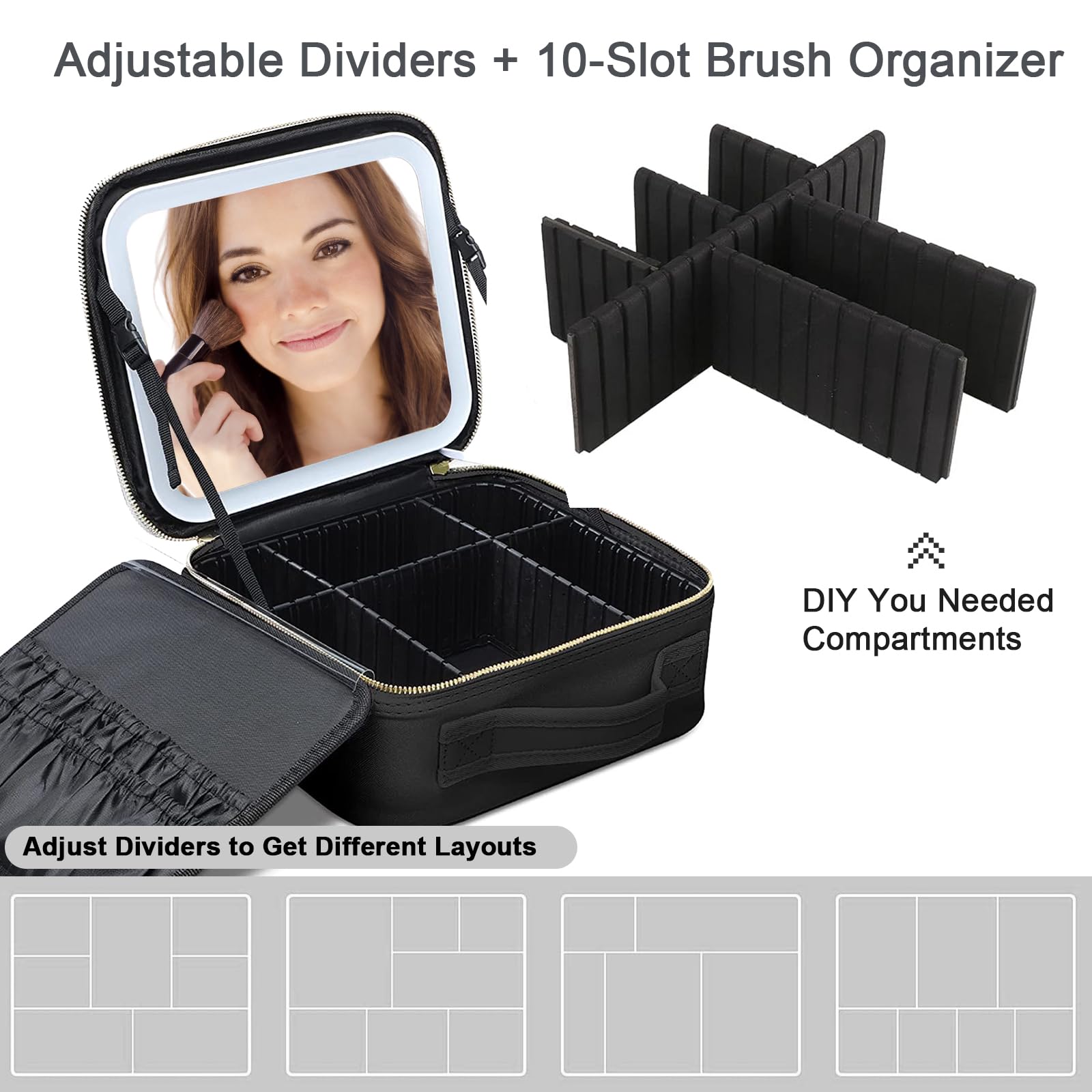 LED Lighted Travel Makeup Bag with Mirror - Waterproof Cosmetic Case for Travel & Home