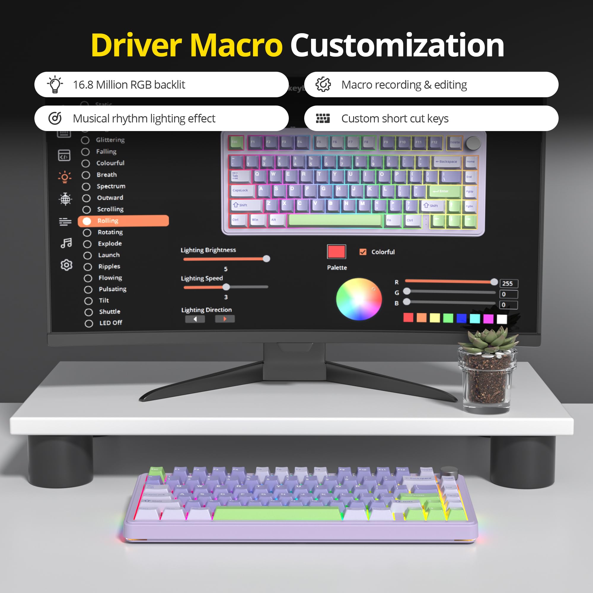 Surmen M75 Wireless Mechanical Keyboard - Bluetooth 5.0/2.4G/USB, Hot-Swappable for Gaming & Office (Lavender)