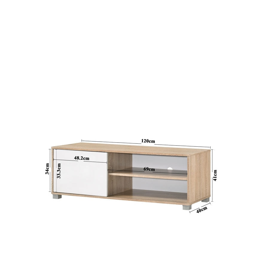 Aubree Compact TV Stand Entertainment Center with 1 Door, 120cm (47.2 Inch) Oak White Finish - Perfect for Living Room, Bedroom & Small Spaces