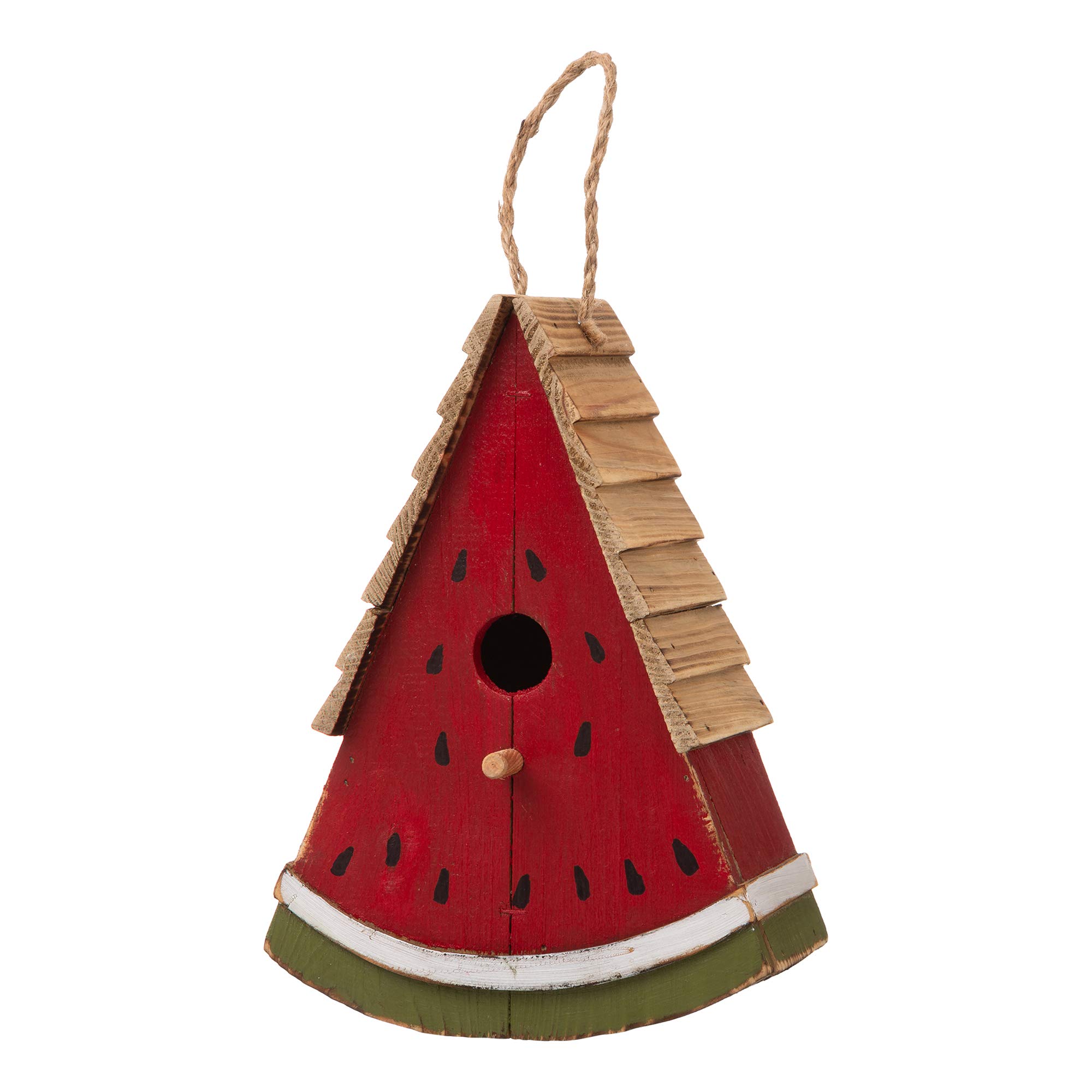 Glitzhome 11-Inch Handmade Distressed Solid Wood Watermelon Bird House - Outdoor Garden & Patio Decoration for Birds - Perfect for Backyard, Lawn, and Nature-Inspired Decor