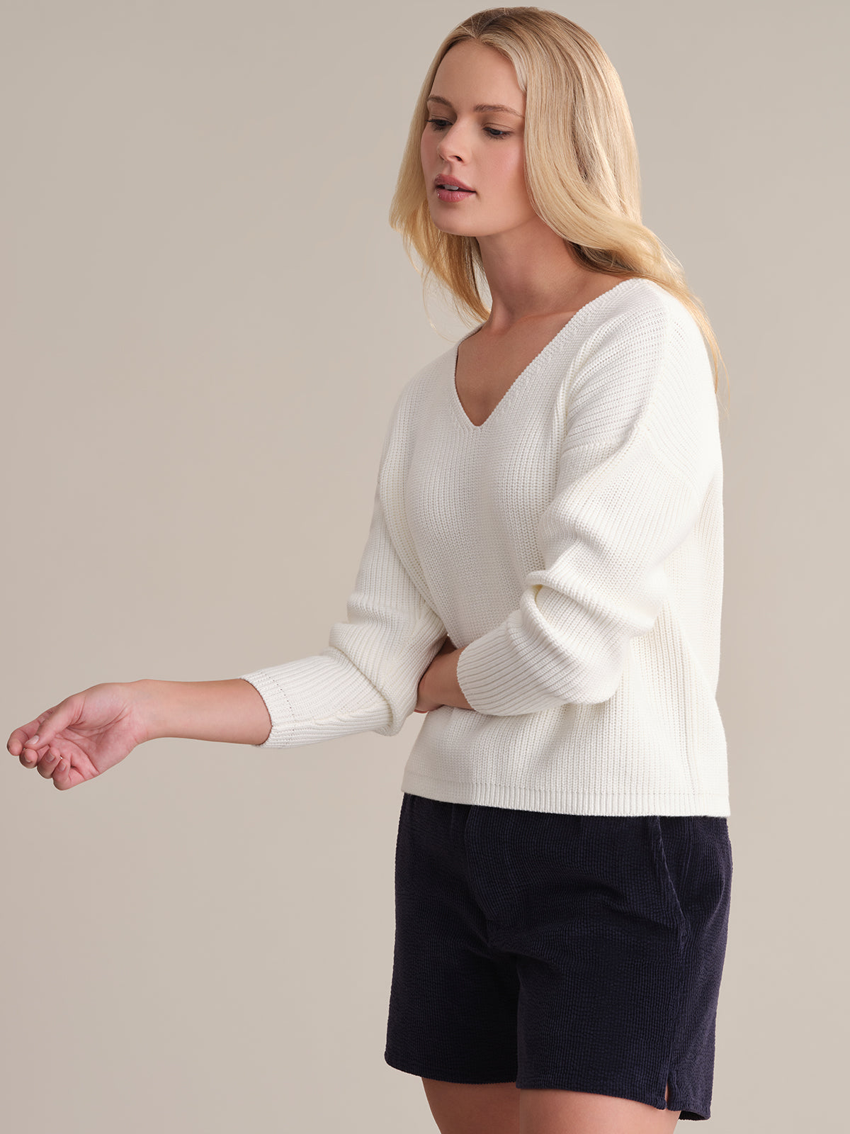 Ava Women's V-Neck Shaker Stitch Cotton Sweater - Soft Casual Pullover for Fall & Winter | Perfect for Office, Date Night & Weekend Outings