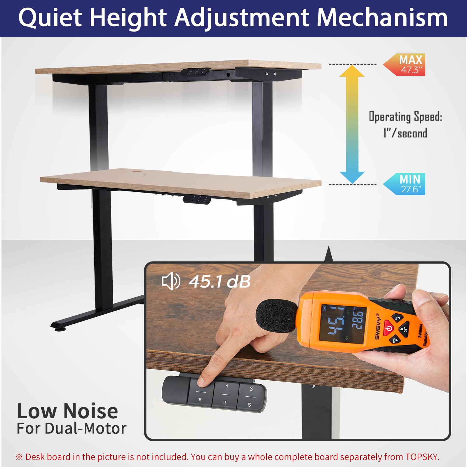 TOPSKY Dual Motor Electric Height Adjustable Standing Desk - 48 x 24 Inches, White Ergonomic Computer Desk for Home Office, Gaming & Workstation Setup
