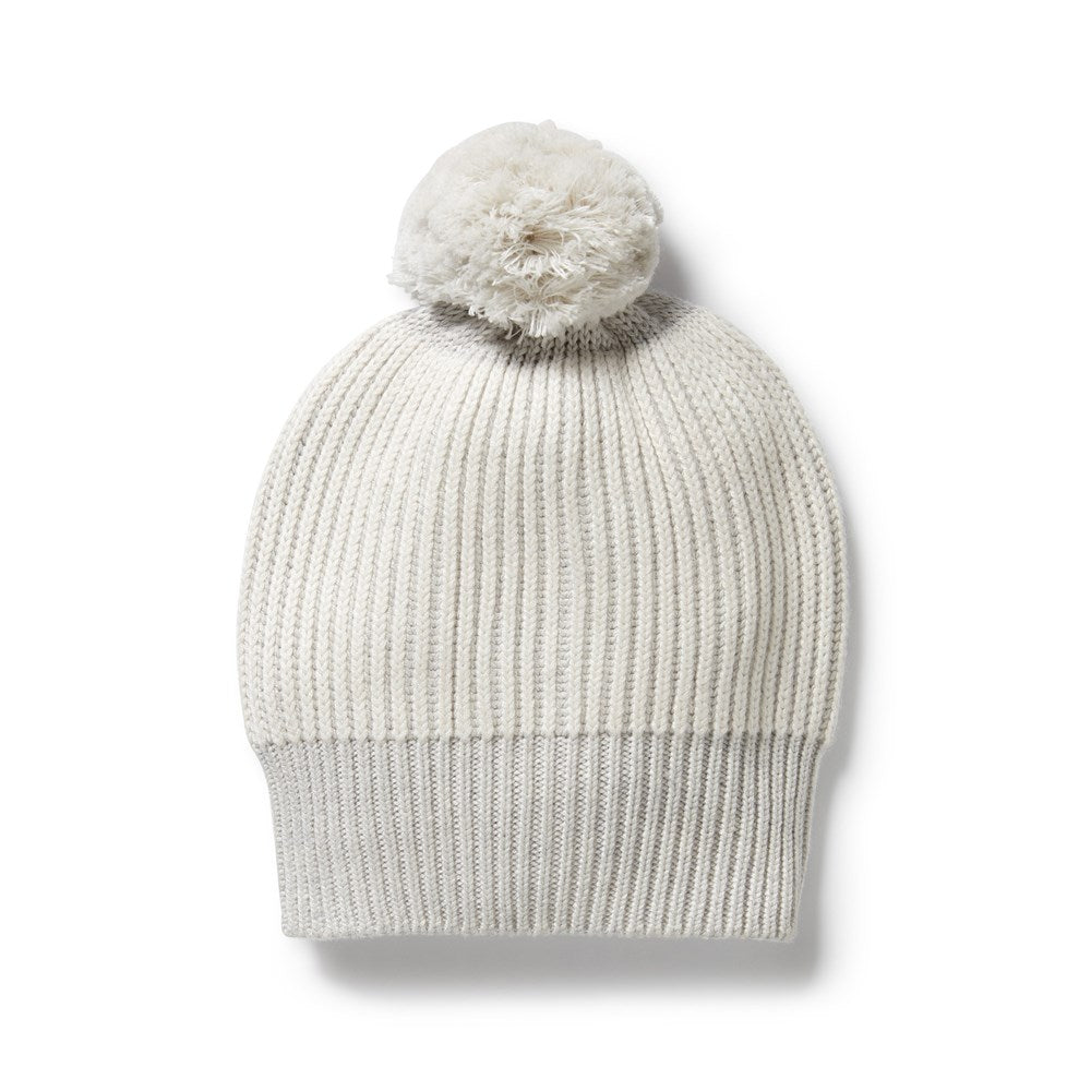 Organic Knitted Ribbed Beanie - Grey Melange & Oatmeal Colors - Warm Winter Hat for Men & Women - Perfect for Skiing, Snowboarding & Outdoor Activities