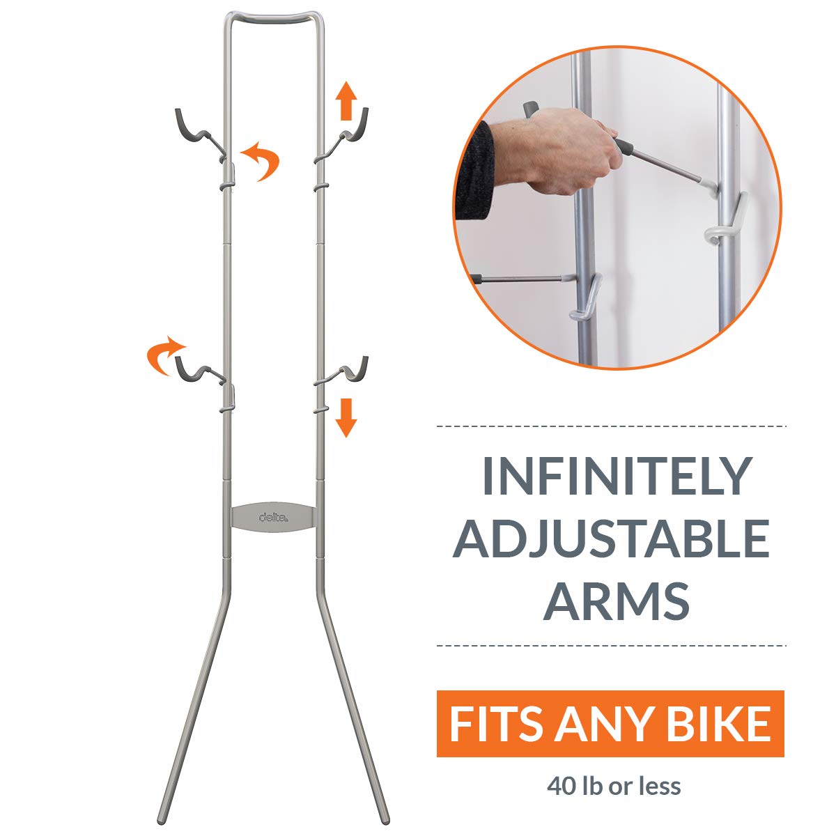 Delta Cycle Michelangelo Bike Stand - Heavy Duty Wall Mount for 2 Bikes | Silver Metal Storage Rack for Home, Apartment & Garage | Perfect for Space-Saving Bike Organization & Indoor Cycling Setup