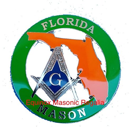 Florida Mason Auto Freemason Emblem - Orange & Green Finish Car Badge for Fraternal Order Members | Perfect for Lodge Events, Vehicle Decoration & Brotherhood Displays
