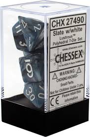 Chessex Polyhedral 7-Dice Set - Lustrous Slate with White for D&D, RPG, Tabletop Gaming & Board Games