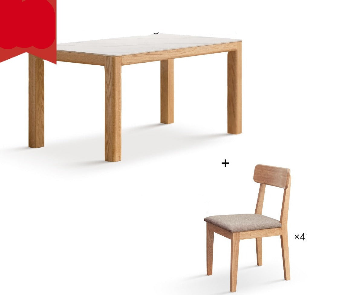 Solid Oak Wood Dining Table - Simple Modern Design for Kitchen, Dining Room & Small Spaces