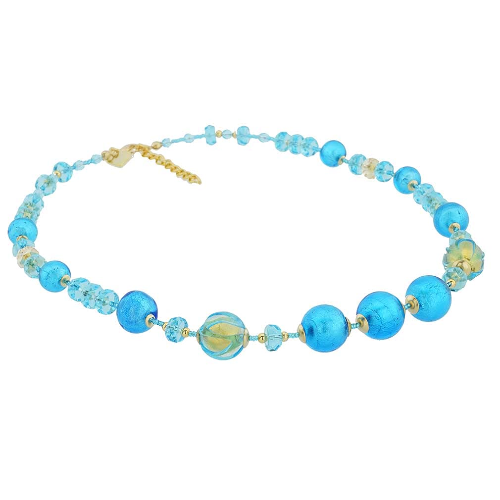 Venetian Murano Glass Necklace with Gold Accents - Sky Blue Jewelry for Women, Perfect for Parties & Special Occasions