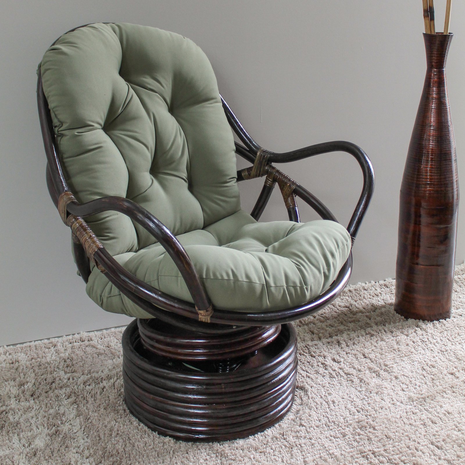 International Caravan Swivel Rocker Chair with Twill Cushion - Comfortable Living Room Furniture for Relaxing, Reading & Nursing - Perfect for Home, Office & Nursery Decor