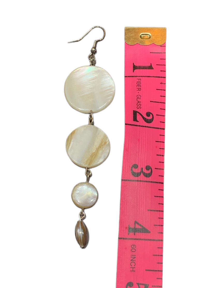 4-Tier Shell Chandelier Earrings in Silvertone with Long Beads - Perfect for Beach Weddings, Summer Parties & Boho Fashion