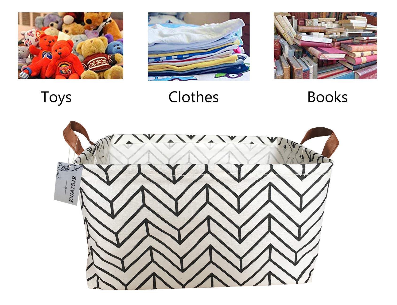 Waterproof Collapsible Rectangular Canvas Storage Bins with Handles - Foldable Toy Organizer Basket for Kids' Clothes, Books & Toys | Perfect for Nursery, Playroom & Closet Organization