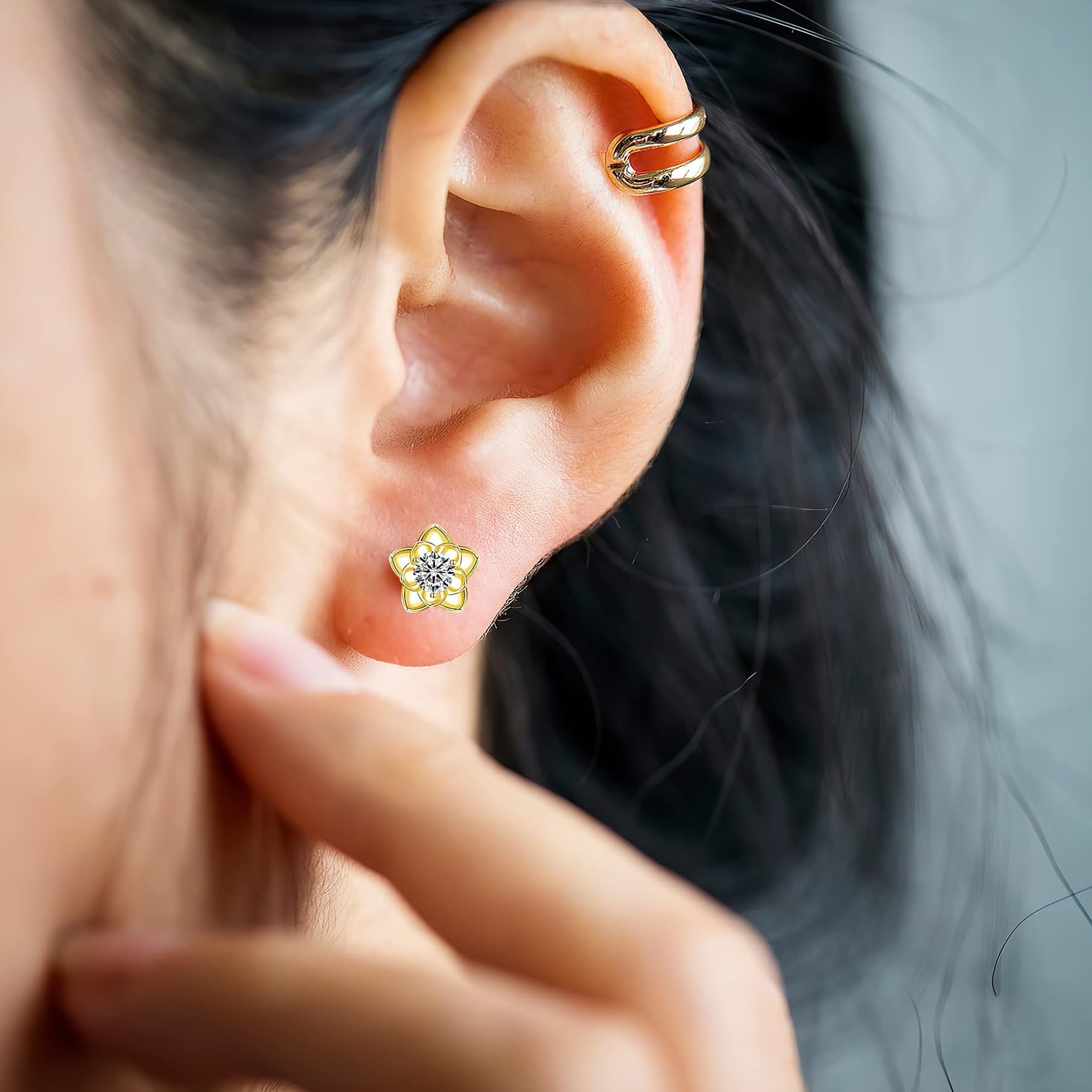 SOVESI Sterling Silver Stud Earrings for Women - Cubic Zirconia Flower Design, Hypoallergenic & White Gold Plated | Perfect for Everyday Wear, Gift Giving & Special Occasions