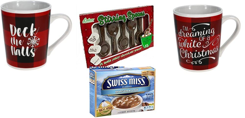 2 Pack 14 Oz Christmas Magic Color Changing Mugs with Holiday Sayings - Includes Chocolate Stirring Spoons & 6 Swiss Miss Hot Cocoa Packets - Perfect for Holiday Gifts, Cozy Winter Nights & Family Gatherings