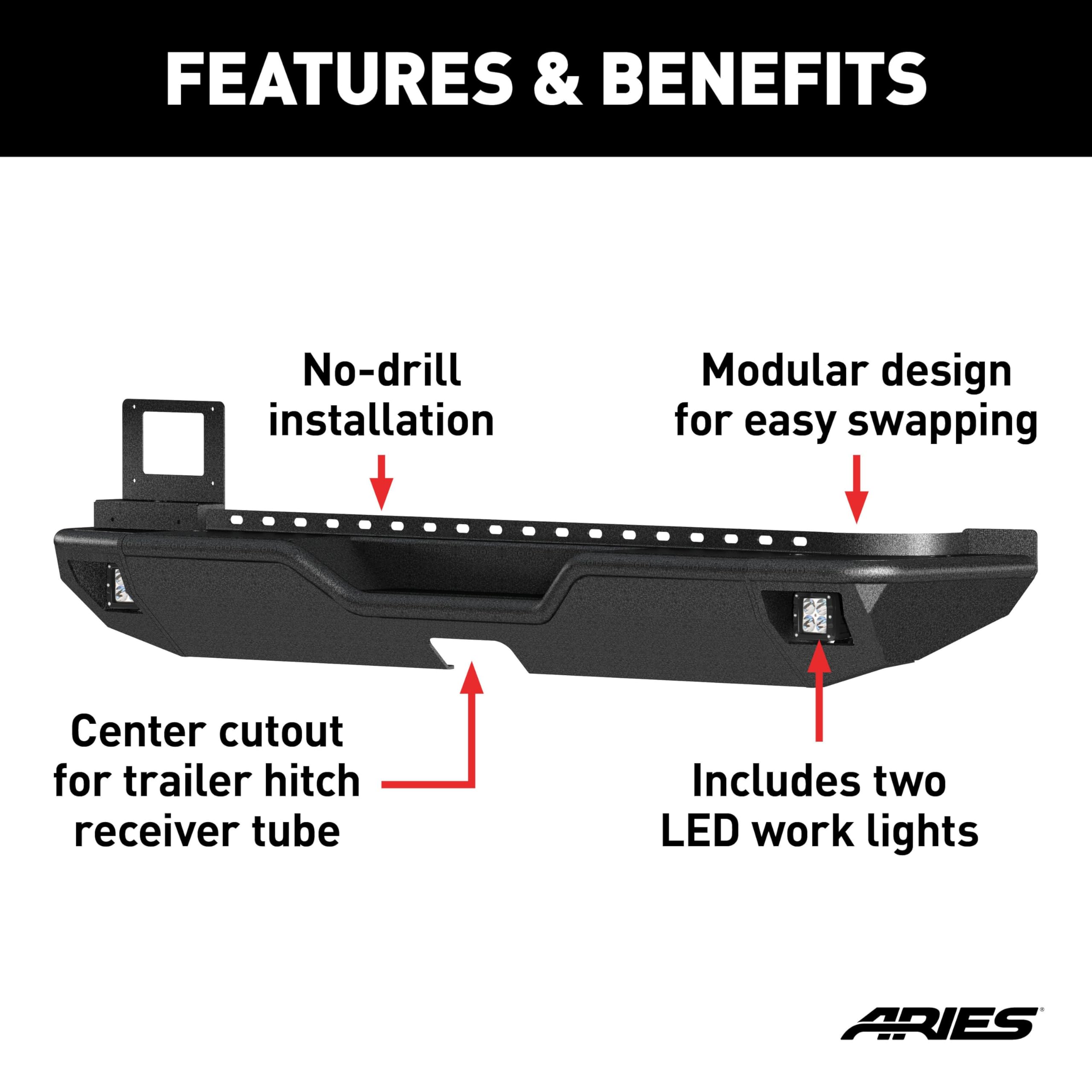 ARIES 2082081 TrailChaser Black Steel Rear Bumper with LED Lights for Jeep Wrangler JL (2018-2023) | Heavy Duty Off-Road Protection | Perfect for Rock Crawling & Overlanding Adventures