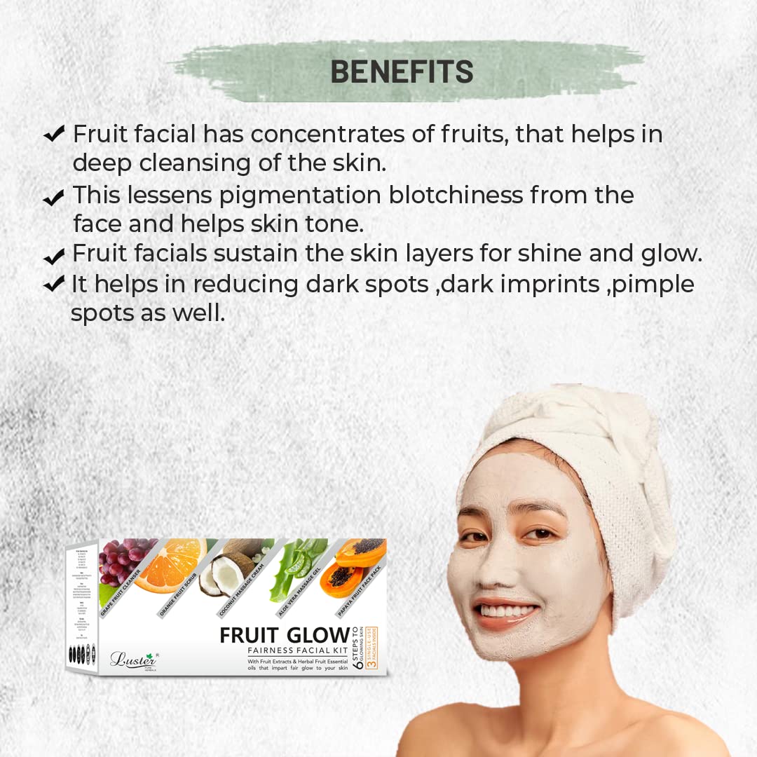 Luster Cosmetics Combo Pack: Fruit Glow Fairness Facial Kit (120ml) & Green Apple Face Mist Toner (115ml) | Glowing Skin & Deep Cleansing Treatment | Paraben & Sulfate Free Skincare Set | For Women & Men | Perfect for Daily Skincare Routine & Travel Essentials