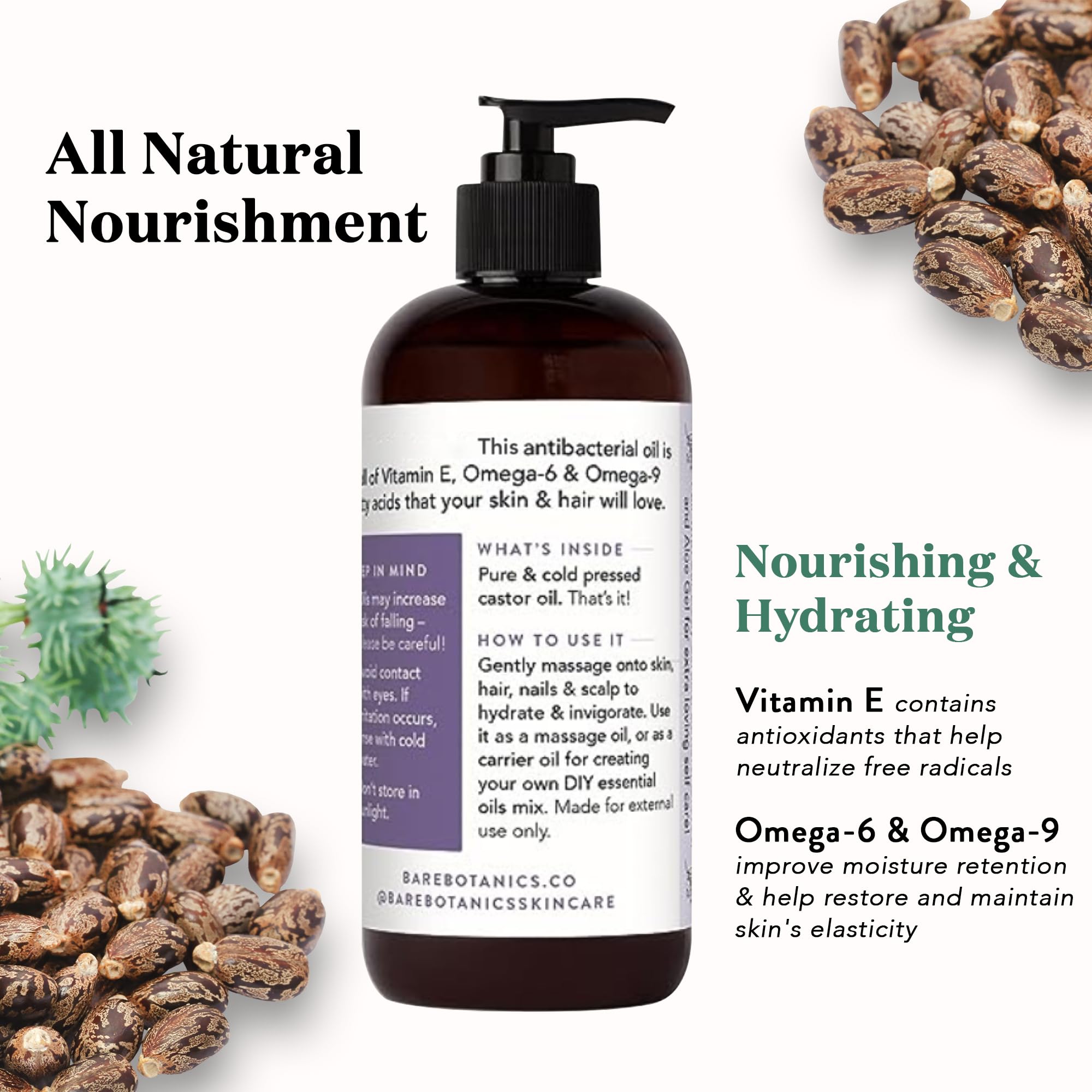 Bare Botanics Organic Castor Oil for Hair Growth & Body Moisturizer + Coconut Vanilla Brown Sugar Scrub - Natural Skincare Set for Dry Skin, Scalp Care & Exfoliation - Perfect for Spa Day & Self Care Routine