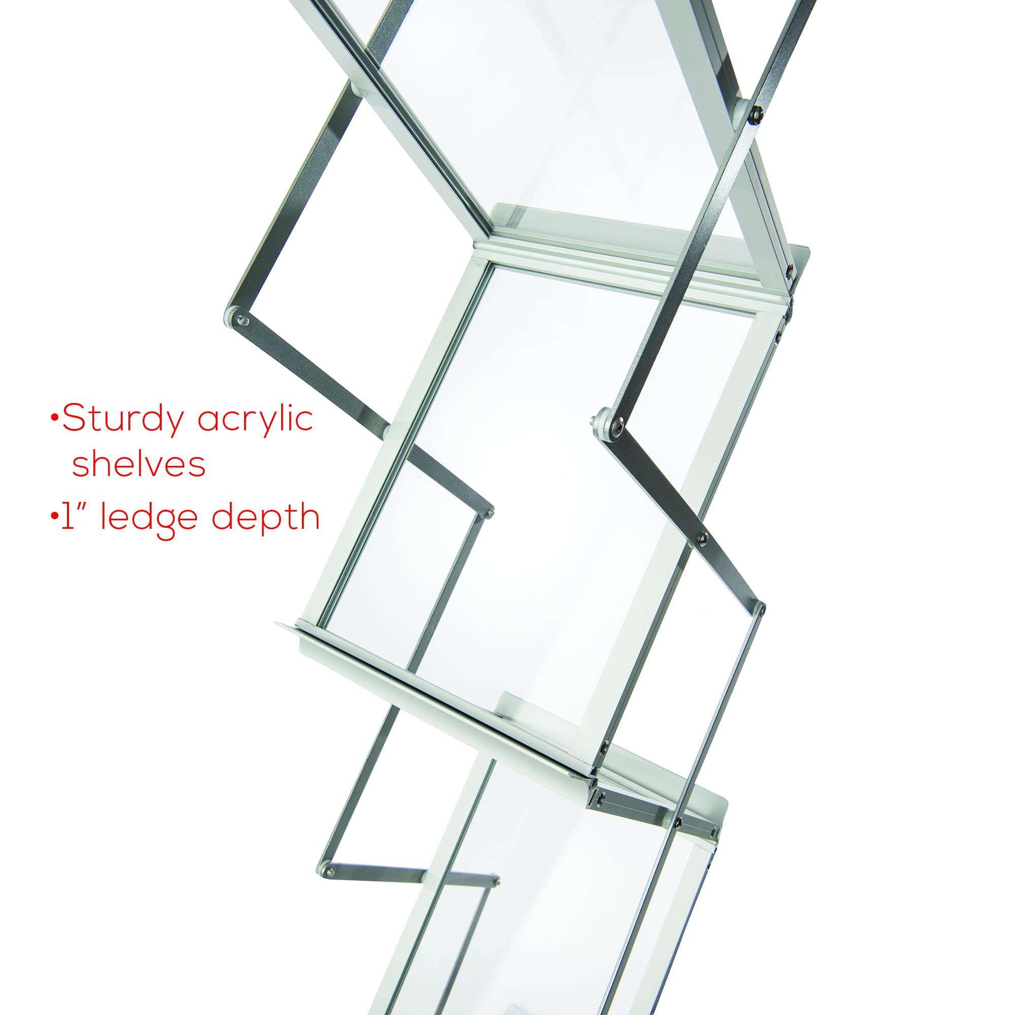 Deflecto Foldable A4 Literature Display Stand - 6 Shelf Portrait Brochure Holder for Exhibitions, Magazines, Flyers - Lightweight Aluminum Frame with Carry Bag | Perfect for Trade Shows, Retail Displays & Office Organization