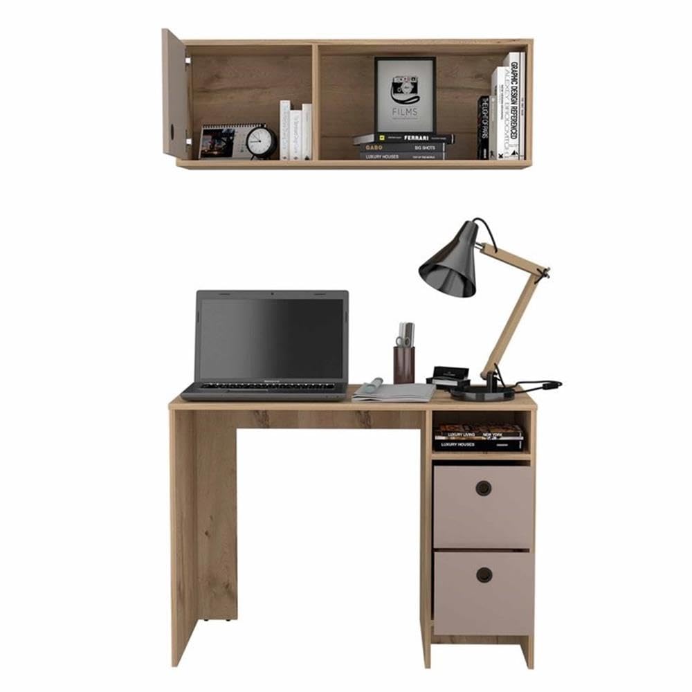 Atlin Designs 3-Drawer Modern Wood Office Desk Set - Light Oak/Taupe Finish for Home Office, Study Room & Workspace - Stylish & Functional Writing Desk with Storage