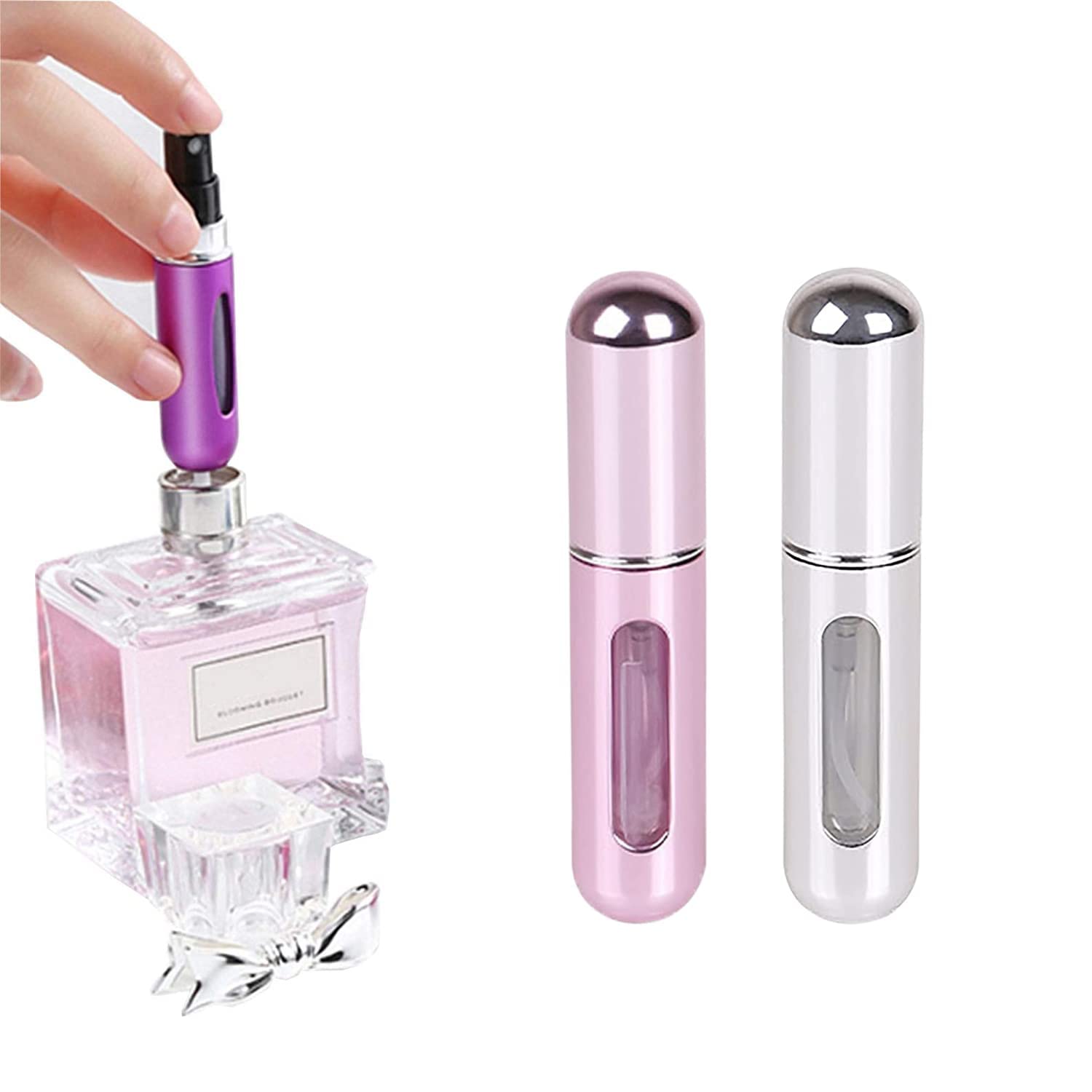Refillable Travel Perfume Atomizer 5ml (2Pcs) - Portable Mini Perfume Spray Bottle for Women & Men, Leak-Proof Scent Pump Case - Perfect for Airplane Travel, Gym, Office & Daily Carry