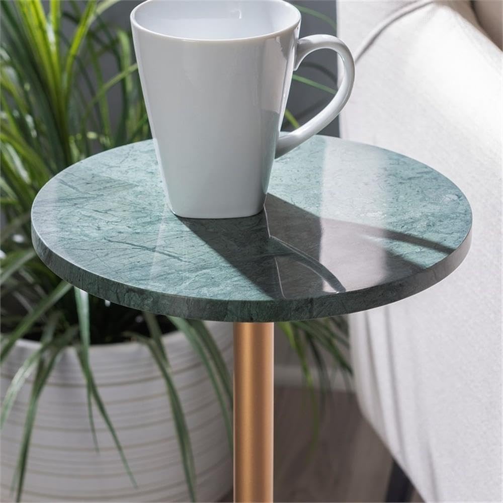 Powell Furniture Linon Henny Gold & Green Metal and Marble Side Table - Elegant Accent Table for Living Room, Patio, or Bedroom Decor