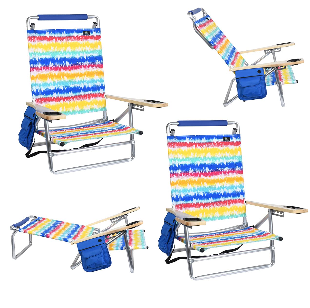 Premium 5-Position Reclining Aluminum Folding Beach Chair for Adults with Cup Holder - Portable Sand & Pool Lounge Chair (2 Pack) - Perfect for Beach Vacations, Backyard Relaxation & Outdoor Events
