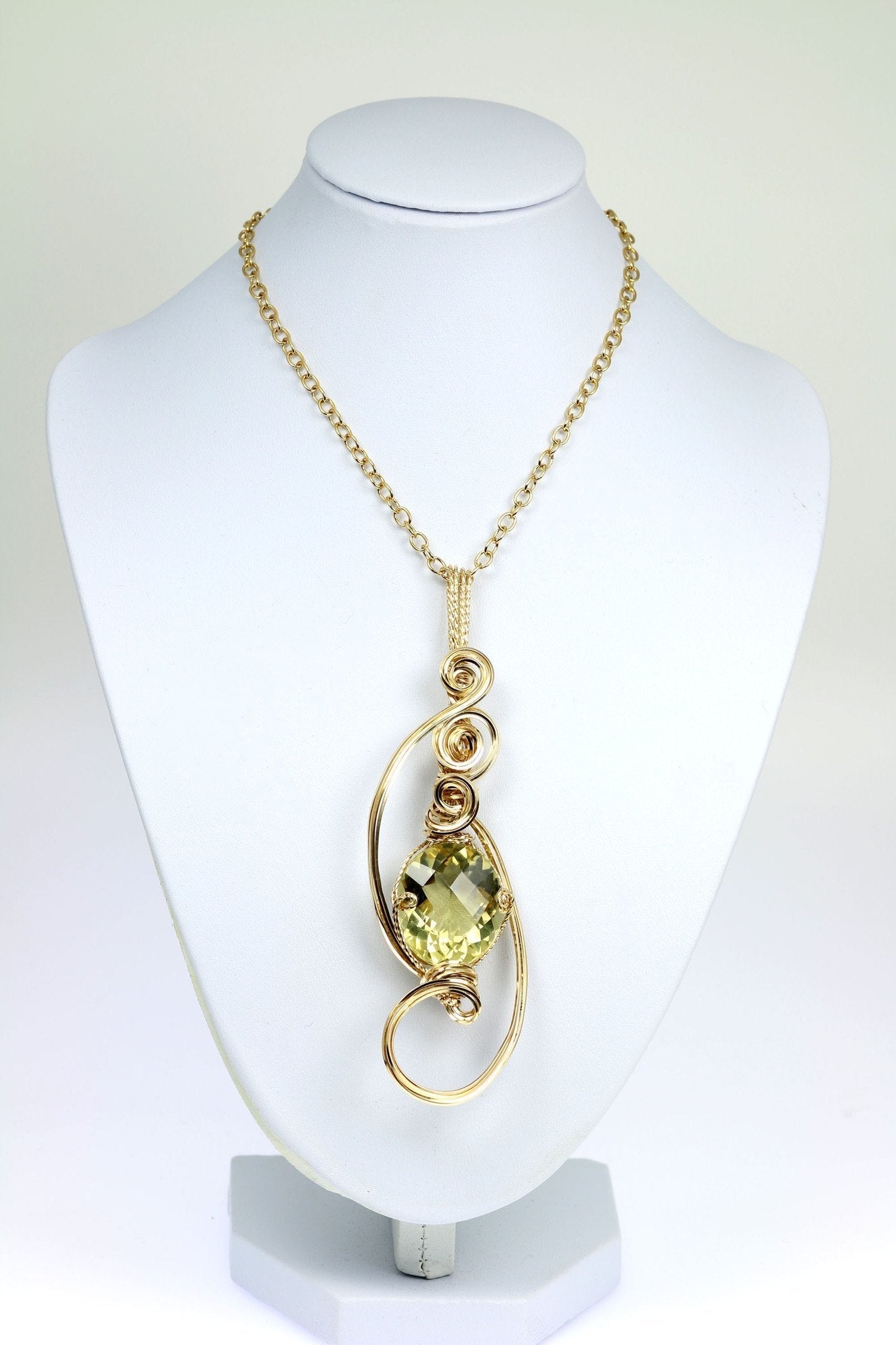 42.5 CT Natural Green Gold Quartz Pendant - 14K Gold Filled Wire Wrapped Jewelry for Women - Perfect for Gift, Wedding & Spiritual Healing