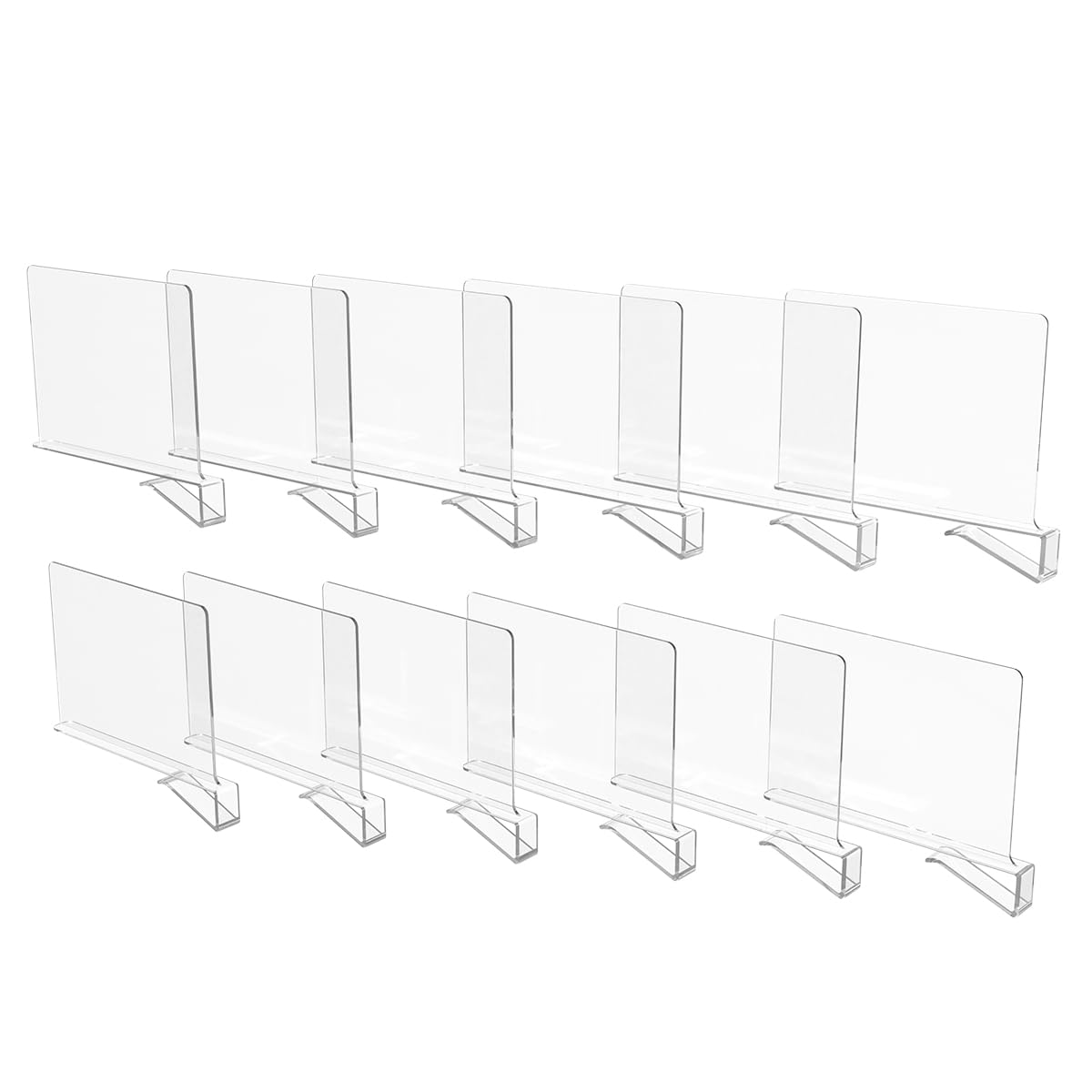 Clear Acrylic Shelf Dividers for Closet Organization - 12 Pack | Wooden Shelf Organizer | Perfect for Wardrobe, Pantry & Bookcase Storage | BTSD-home