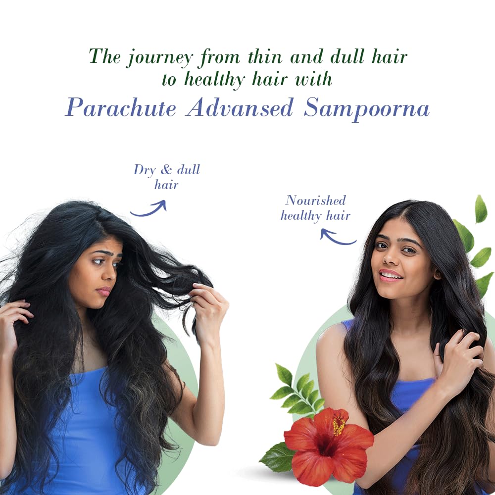 Parachute Advansed Sampoorna Coconut Hair Oil with 5 Herbs (Hibiscus, Curry Leaves, Fenugreek, Amla & Aloe) - Promotes Long, Thick & Black Hair Growth - 280ml - Perfect for Daily Hair Care & Scalp Massage