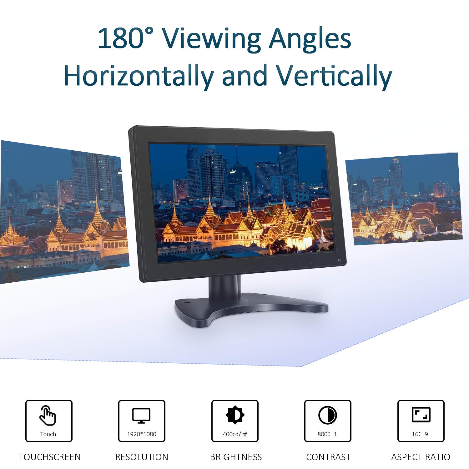 11.6 Inch Full HD 1080p Security Monitor - Compact Touch Screen Display with HDMI/VGA/USB Ports, Built-in Dual Speakers for Raspberry Pi, PC, Laptop & Mobile Phone - Ideal for Surveillance Systems, Digital Signage & Home Office Setup