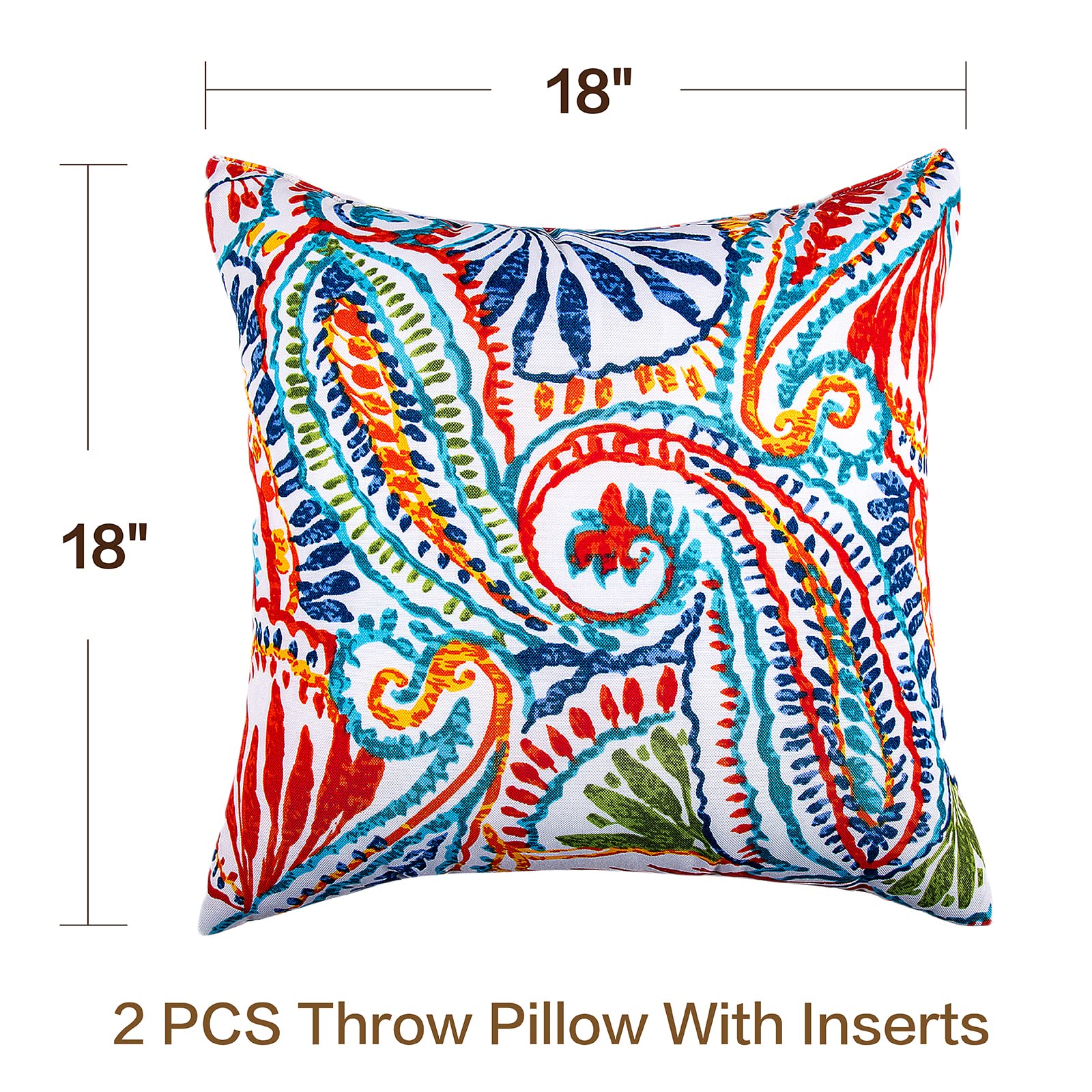 JMGBird Waterproof Outdoor Pillows Set of 2 - 18×18 Inch Decorative Throw Pillows with Insert for Patio Furniture, Garden, Poolside & Porch Use