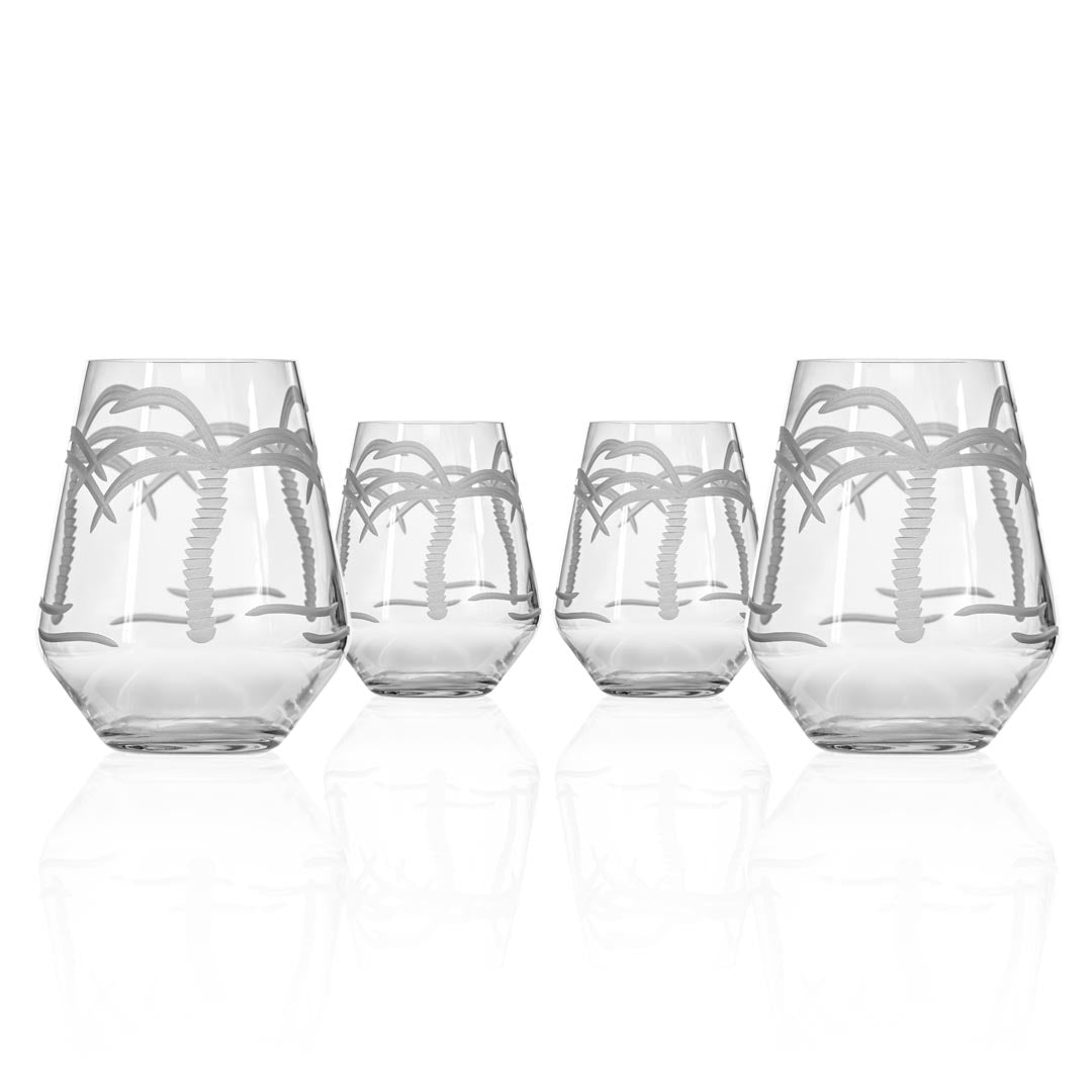 18oz Stemless Wine Tumbler Glass with Palm Tree Design - Set of 12 | Perfect for Beach Parties, Poolside Drinks & Summer Entertaining