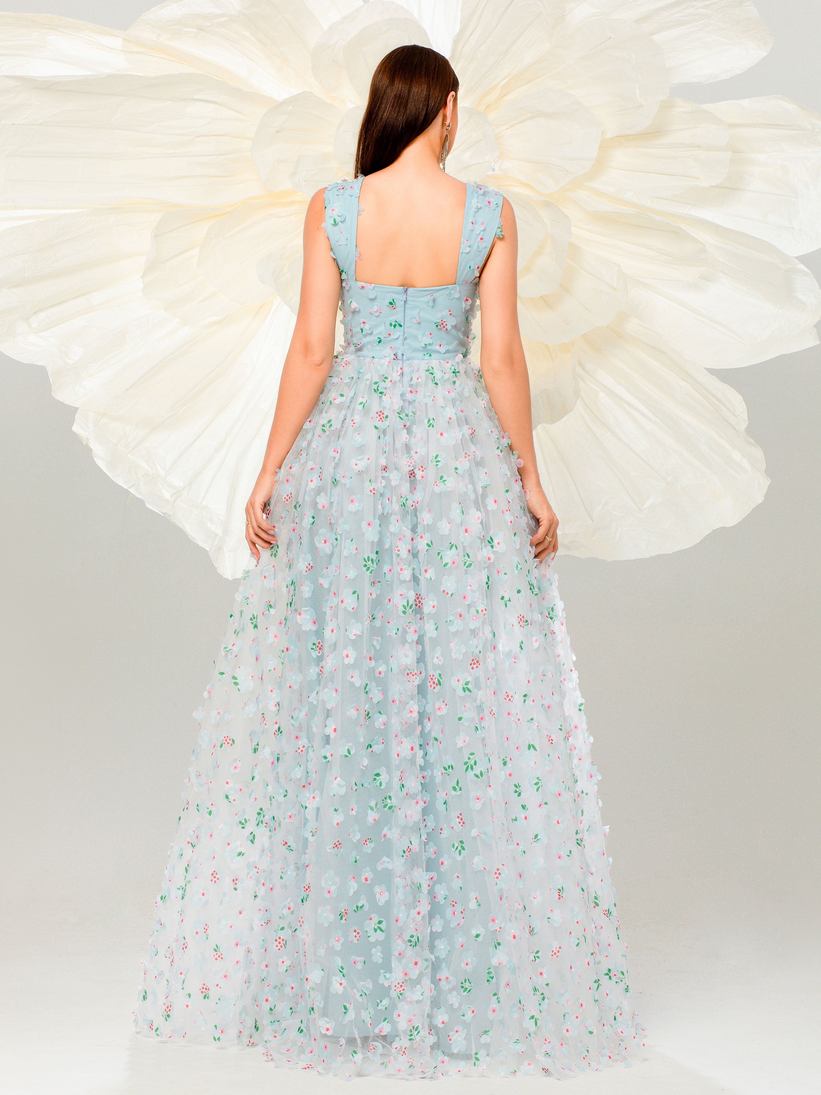 Elegant Appliqued Pink Camisole Floral Tulle Dress for Women - Perfect for Weddings, Parties & Special Occasions