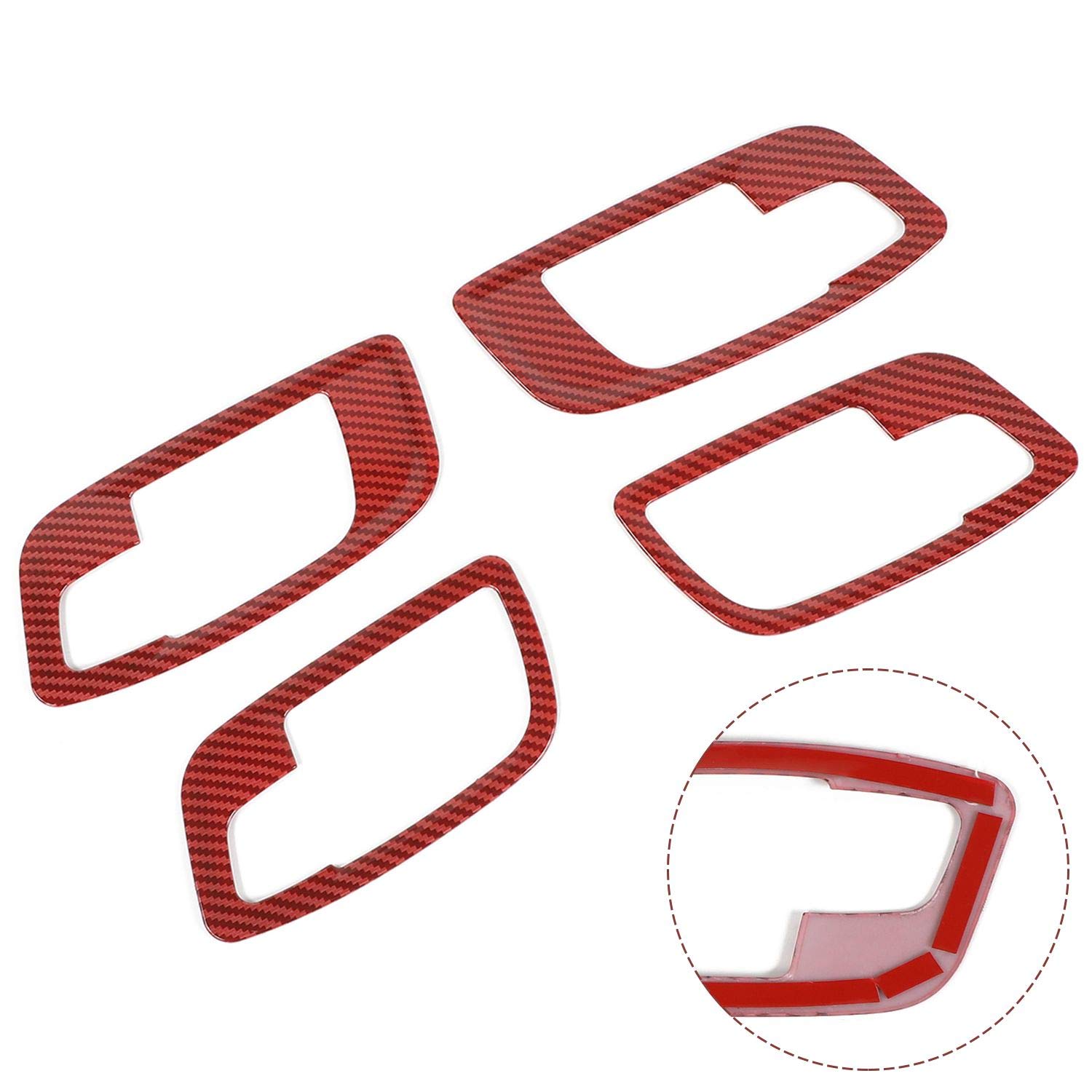 Voodonala ABS Red/Black Fiber Inner Door Handle Bowl Trim Kit (4pcs) for 2011-2019 Dodge Charger - Upgrade Interior Accessories for Car Enthusiasts & Customization Projects