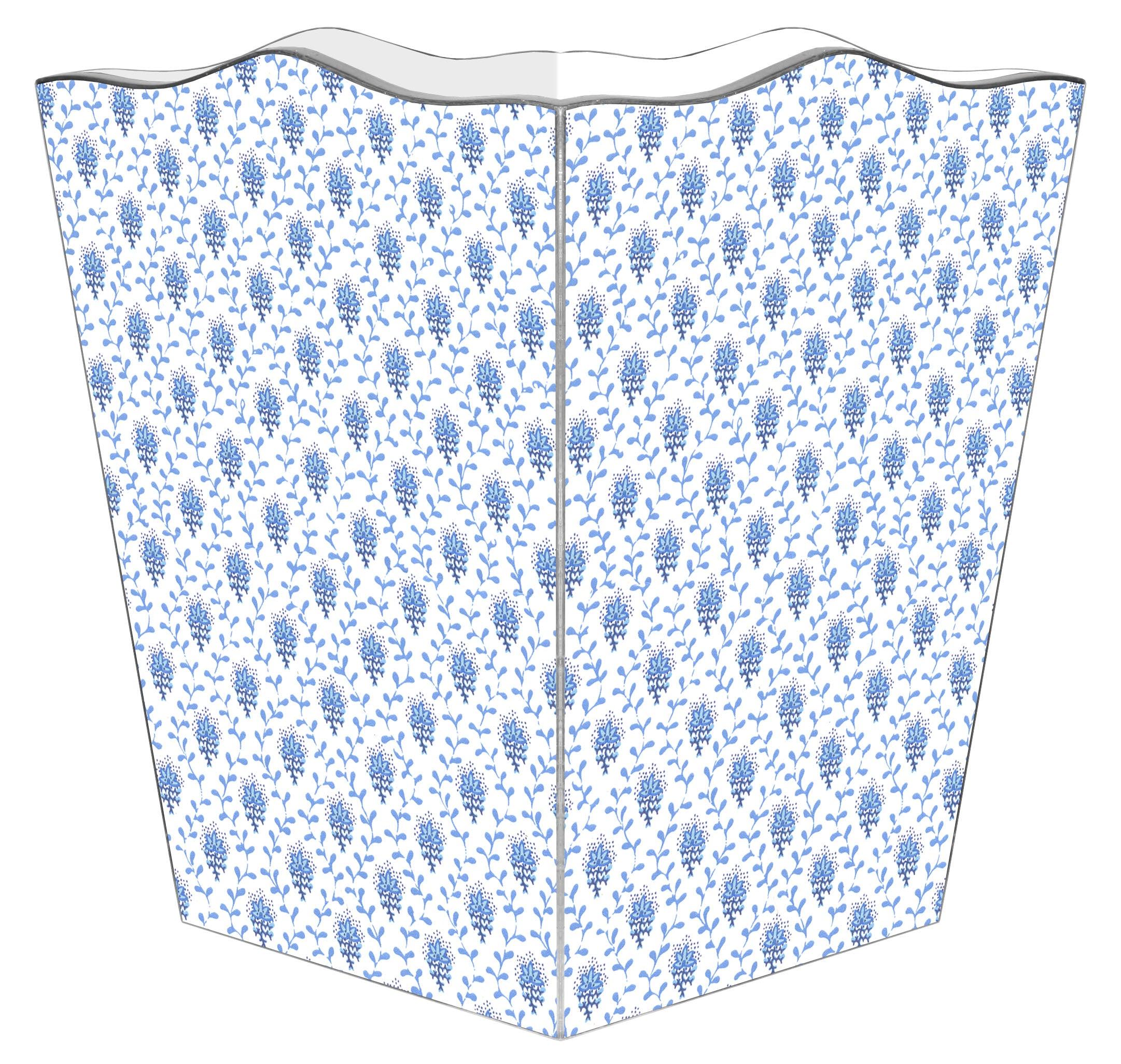 Blue Provincial Print Wastebasket with Optional Tissue Box Cover - Stylish Trash Can for Bathroom, Bedroom & Office Decor